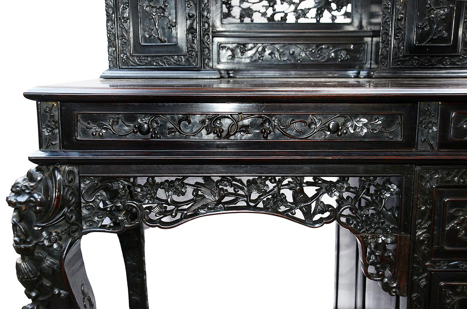Hand-Carved 19th Century Chinese Hardwood Desk For Sale