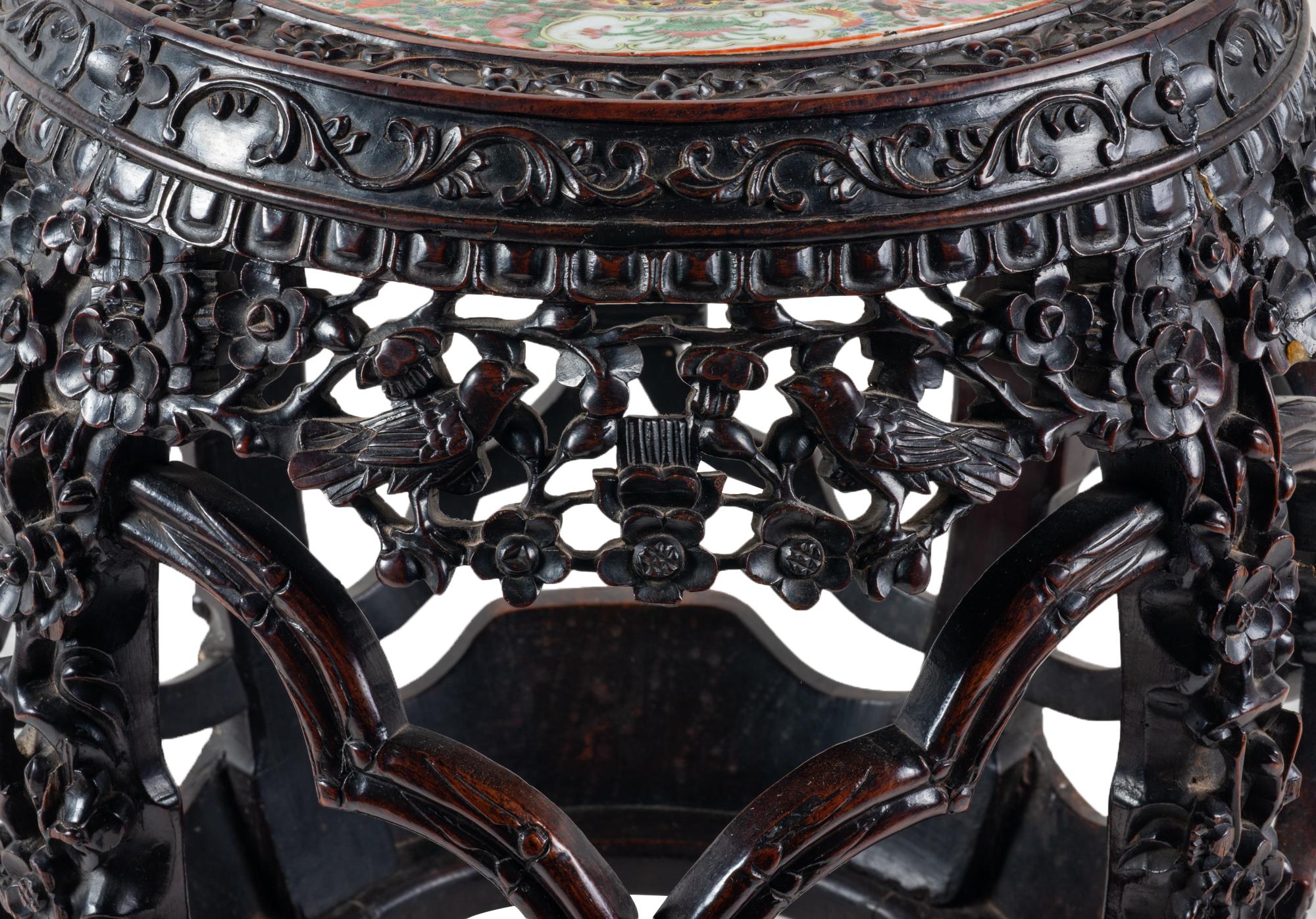 Hand-Carved 19th Century Chinese Hardwood Garden Seat