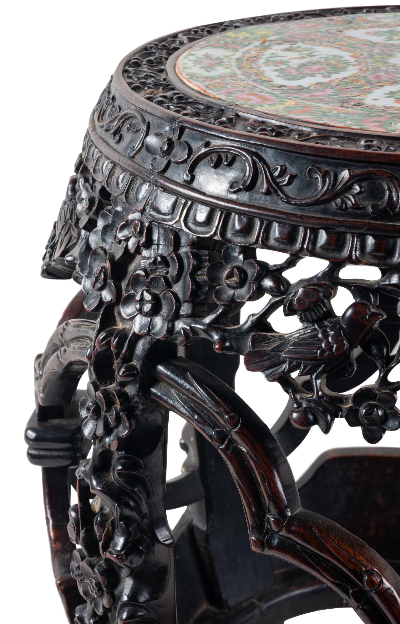 Porcelain 19th Century Chinese Hardwood Garden Seat