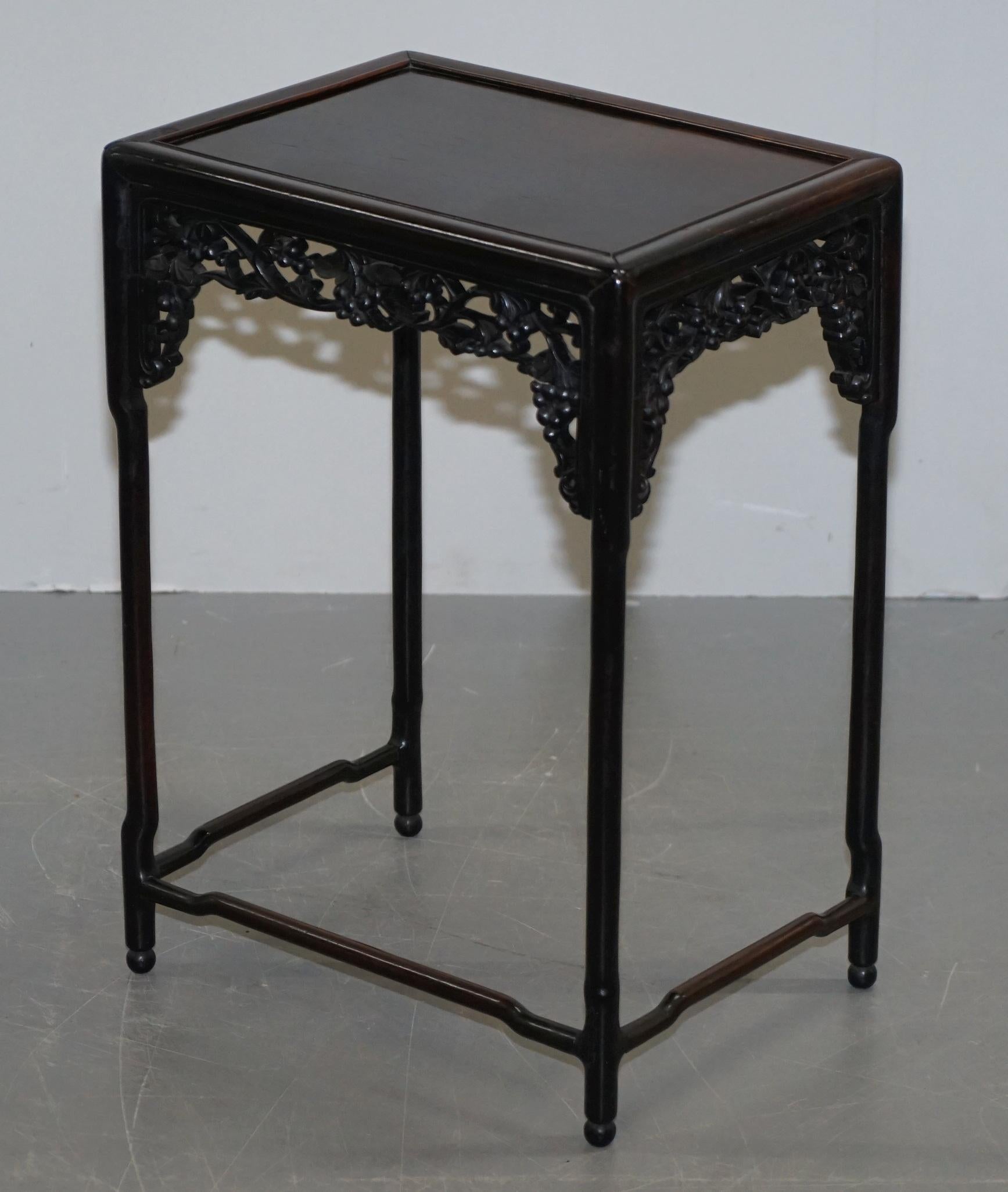 19th Century Chinese Hardwood Nest of Tables Heavily Fret Work Carved Floral 9