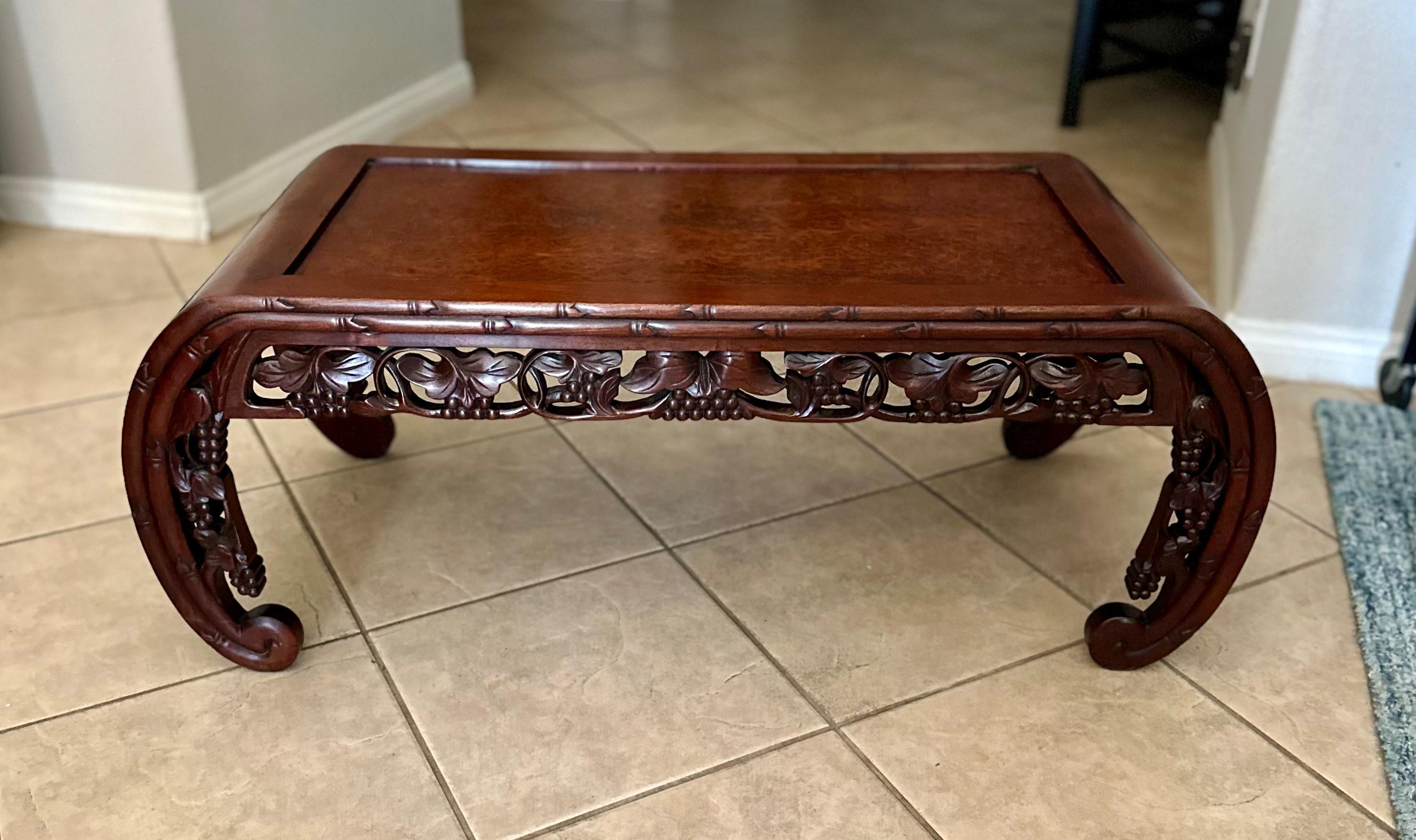 19th Century Chinese Hardwood Opium Low Coffee Table In Good Condition For Sale In Palm Springs, CA