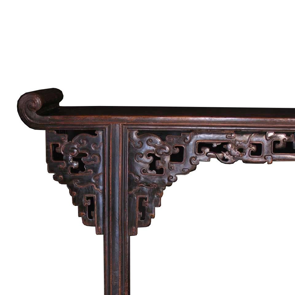 Hand-Carved 19th Century Chinese Hardwood Provincial-Style Altar Table For Sale