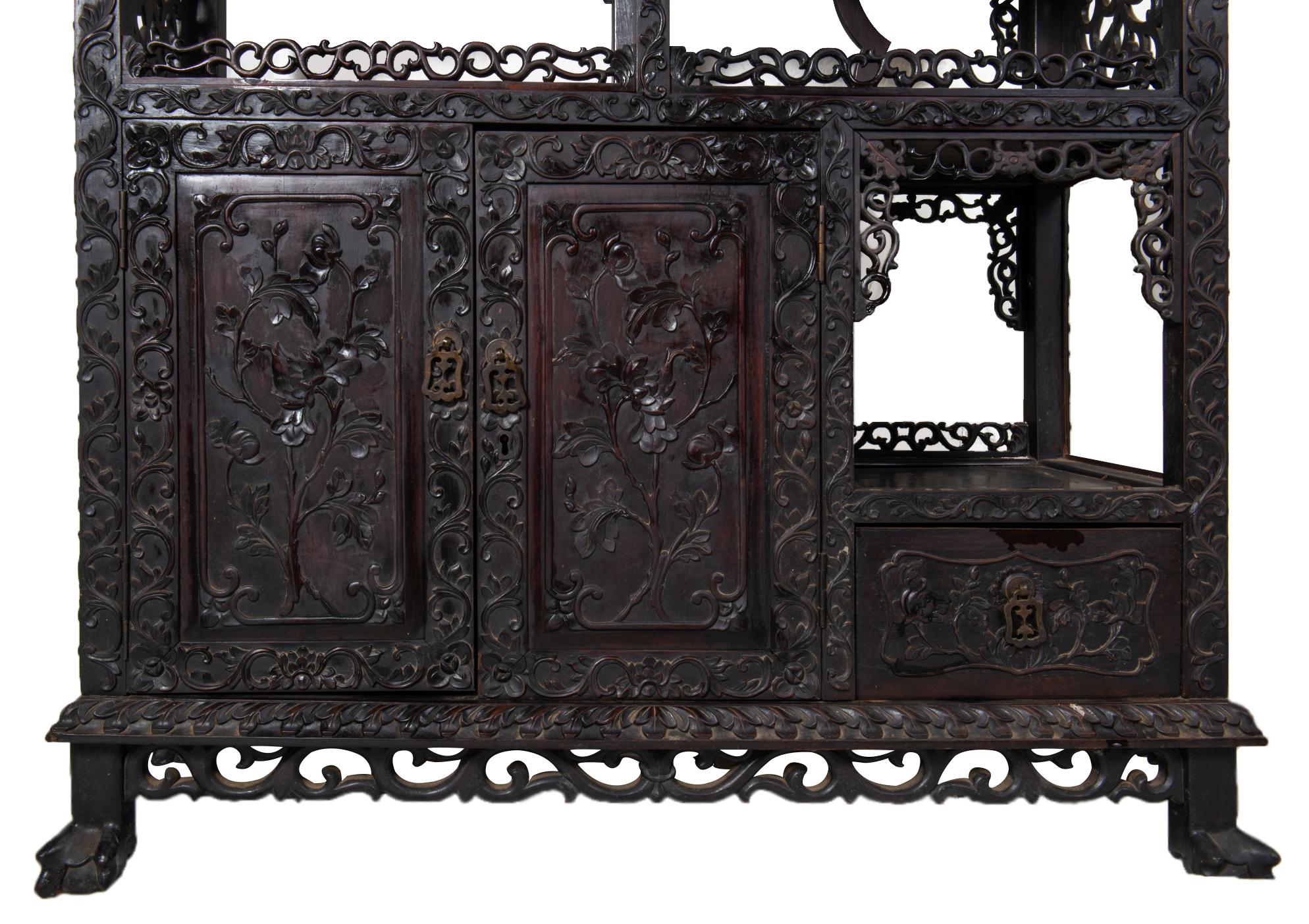 Carved 19th Century Chinese Hardwood Shelves