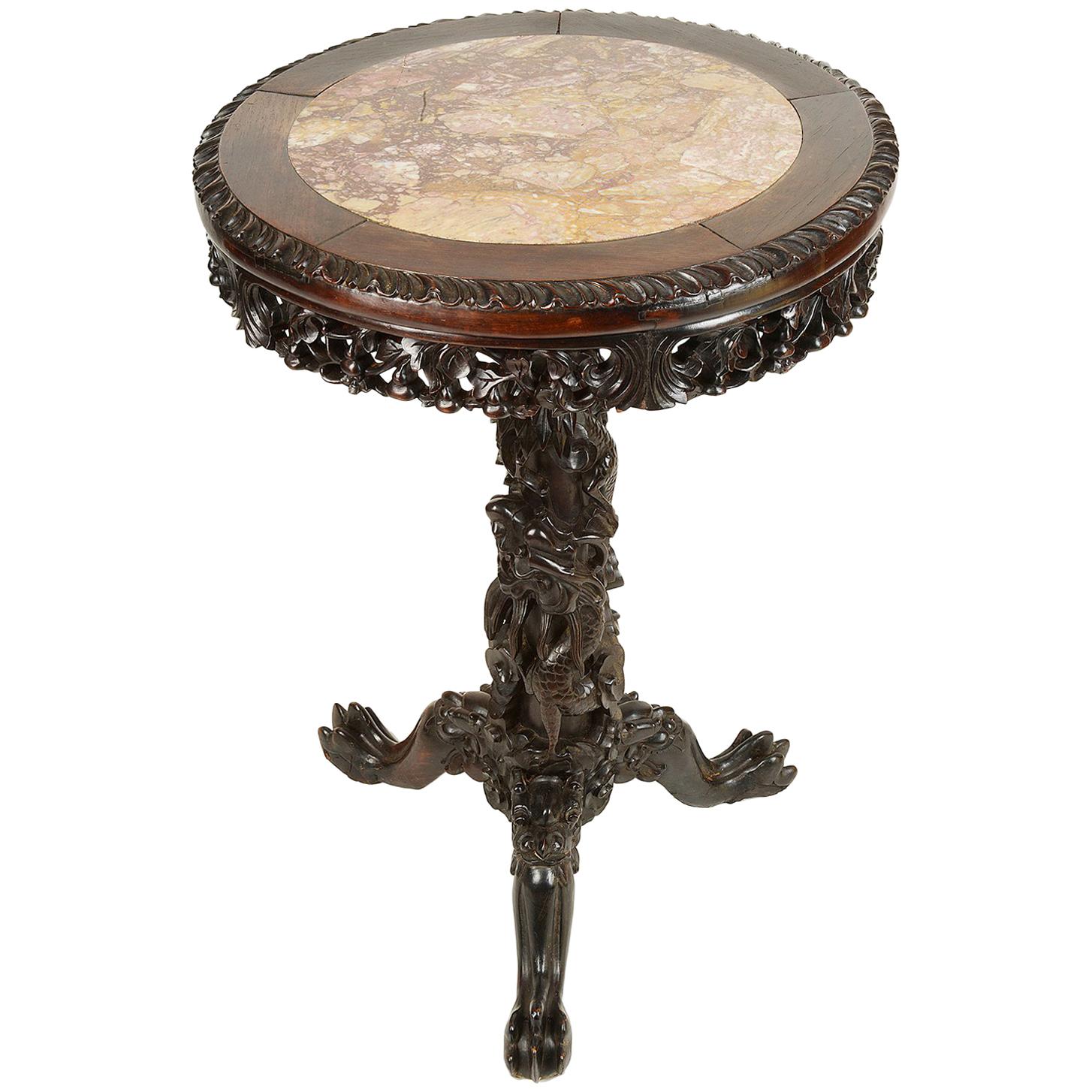 19th Century Chinese Hardwood and marble topped Side Table