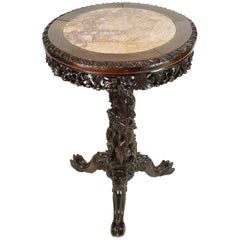 Table d'appoint chinoise du 19ème siècle en bois de feuillus et dessus en marbre