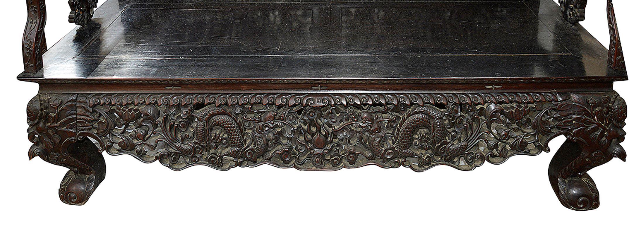 Hand-Carved 19th Century Chinese Hardwood Sofa, circa 1860 For Sale