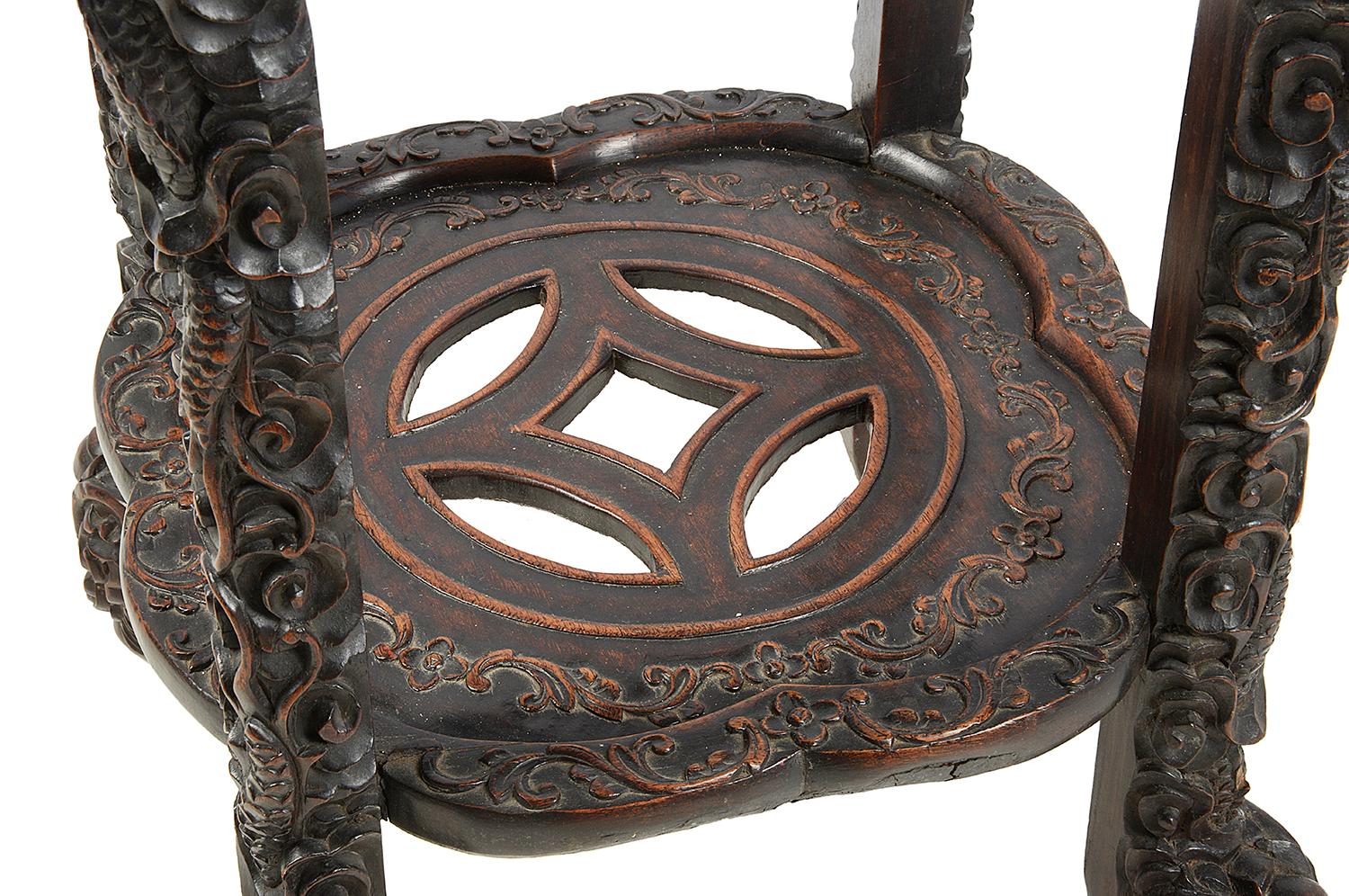 Hand-Carved 19th Century Chinese Hardwood Stand, 1880
