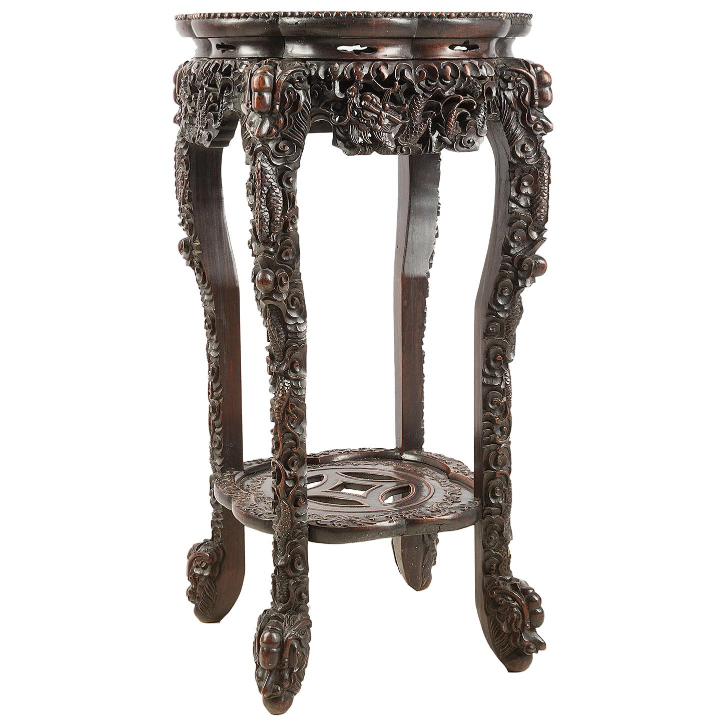 19th Century Chinese Hardwood Stand, 1880