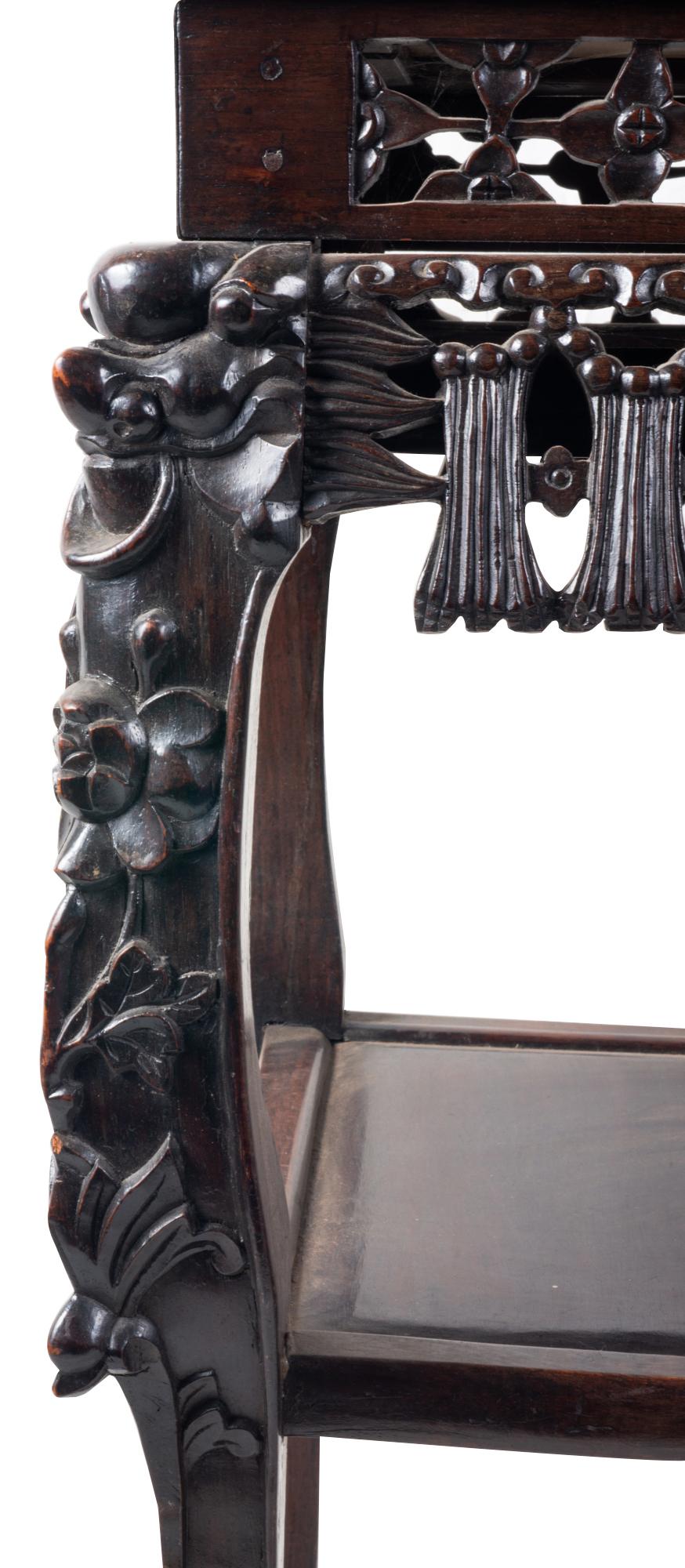 Hand-Carved 19th Century Chinese Hardwood Stand, circa 1880 For Sale