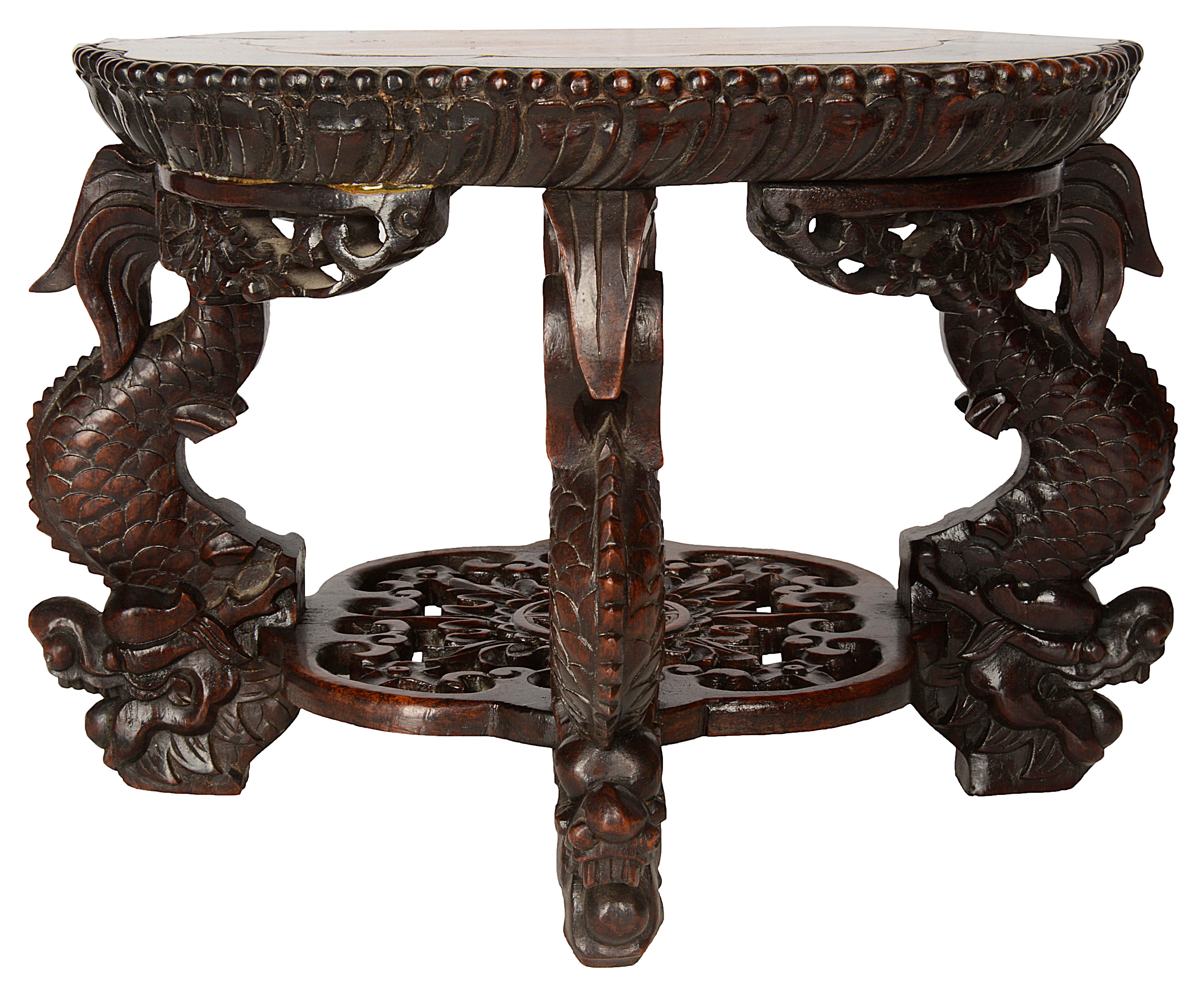 Hand-Carved 19th Century Chinese Hardwood Stand For Sale