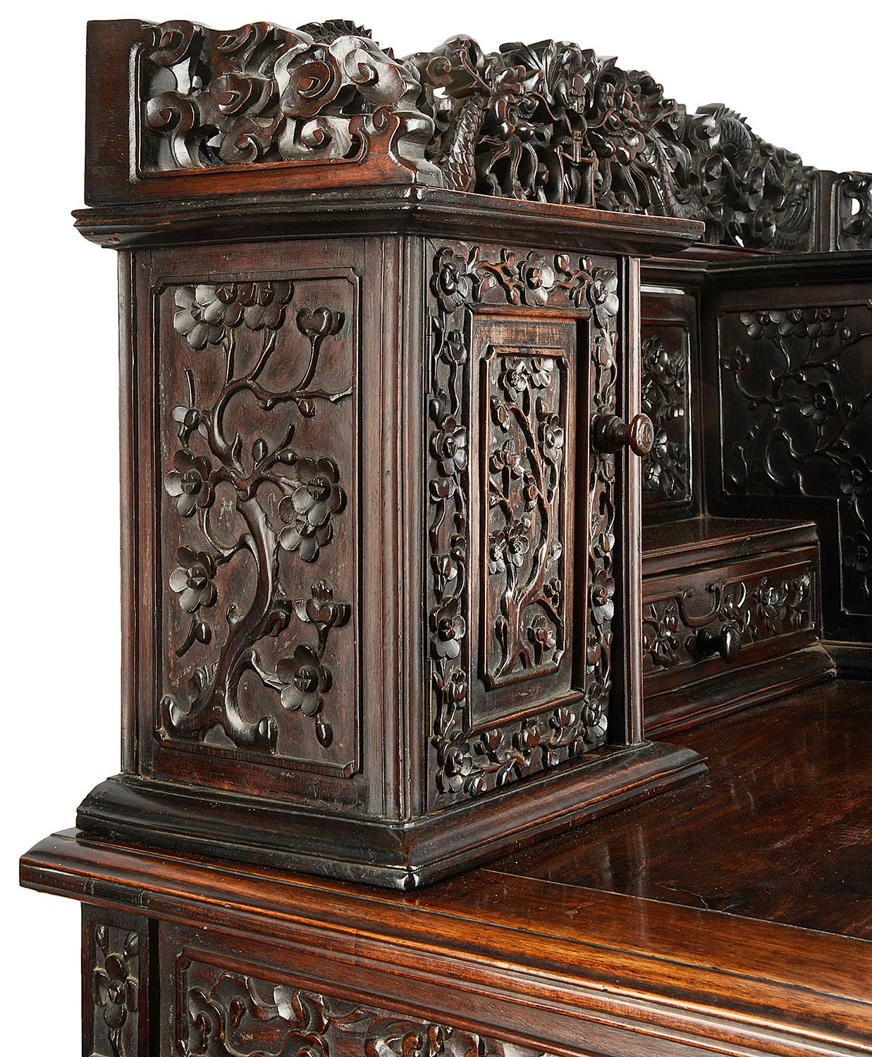 Hand-Carved 19th Century Chinese Hardwood Writing Desk