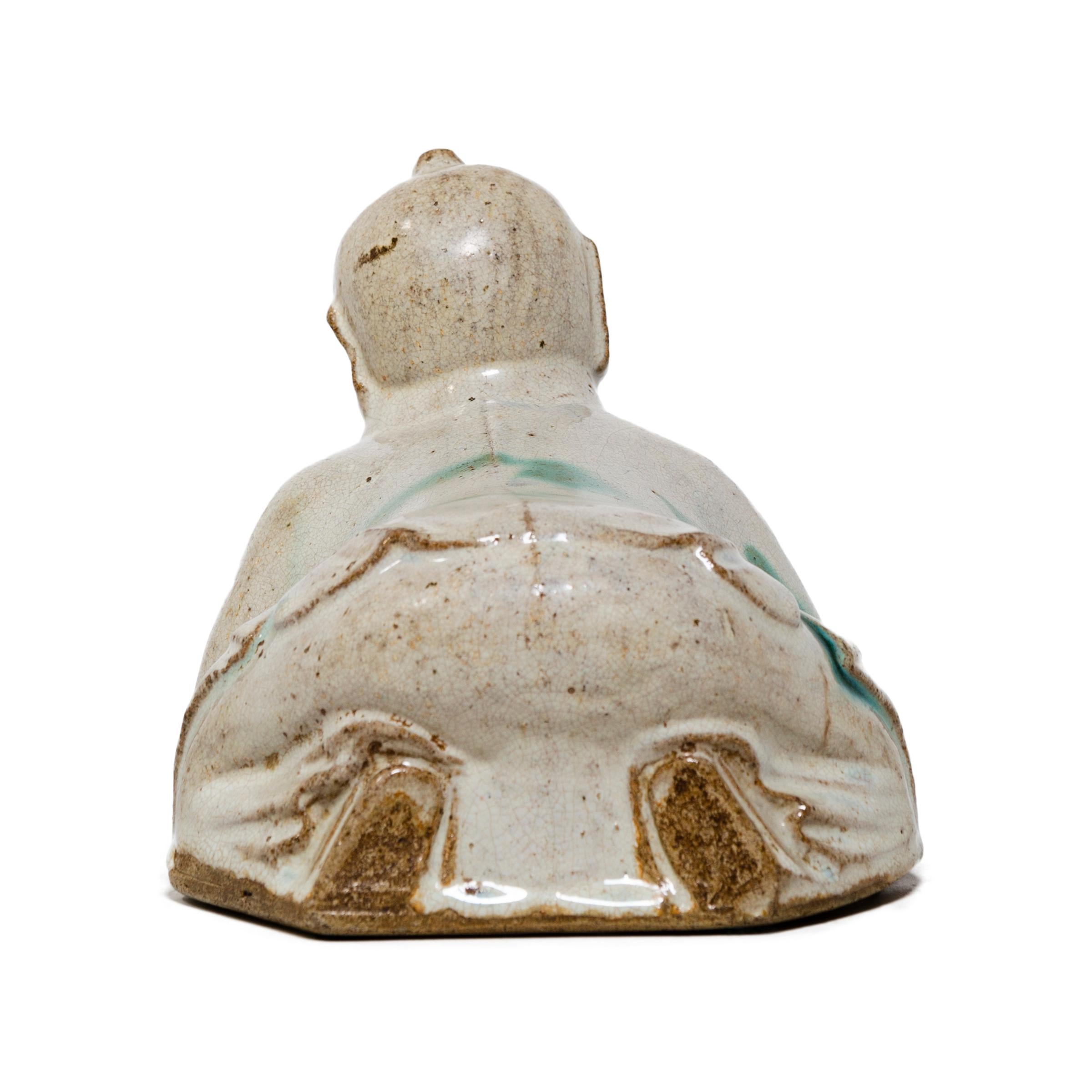 Glazed 19th Century Chinese Ho Ho Boy Headrest