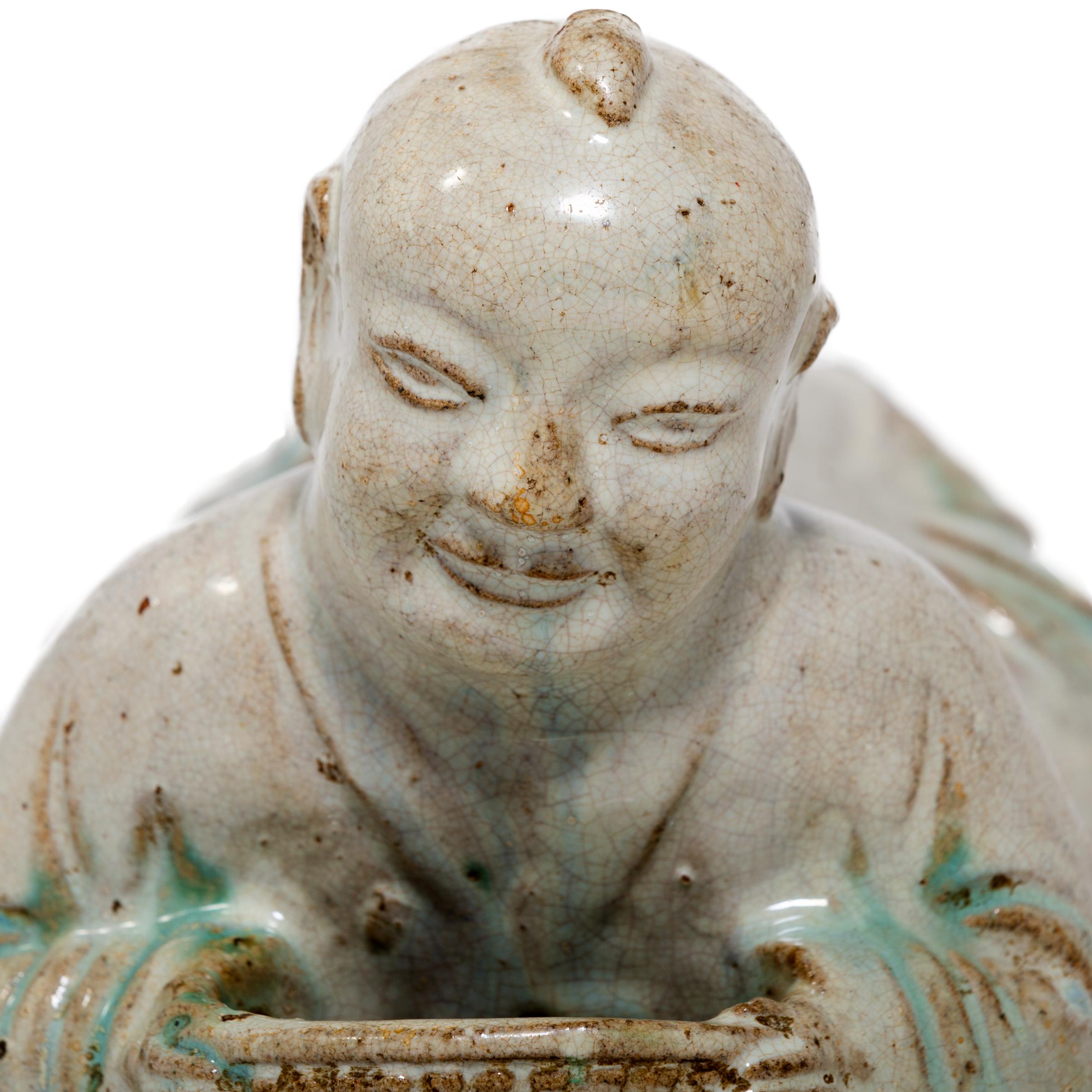 Ceramic 19th Century Chinese Ho Ho Boy Headrest