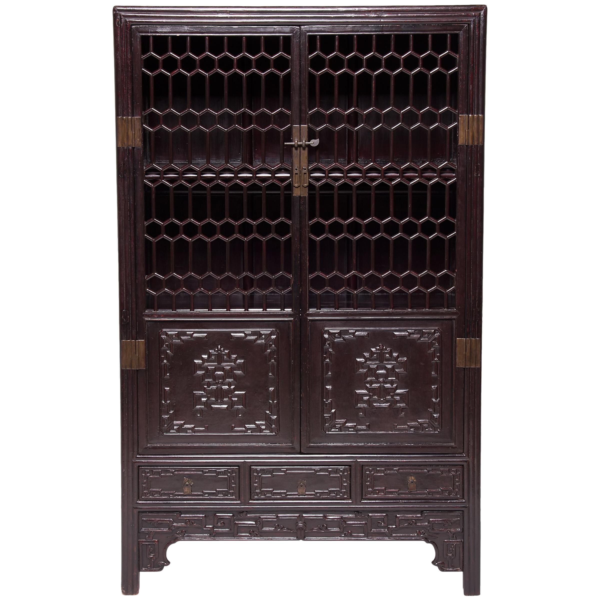 Chinese Honeycomb Lattice Display Cabinet, c. 1800 For Sale