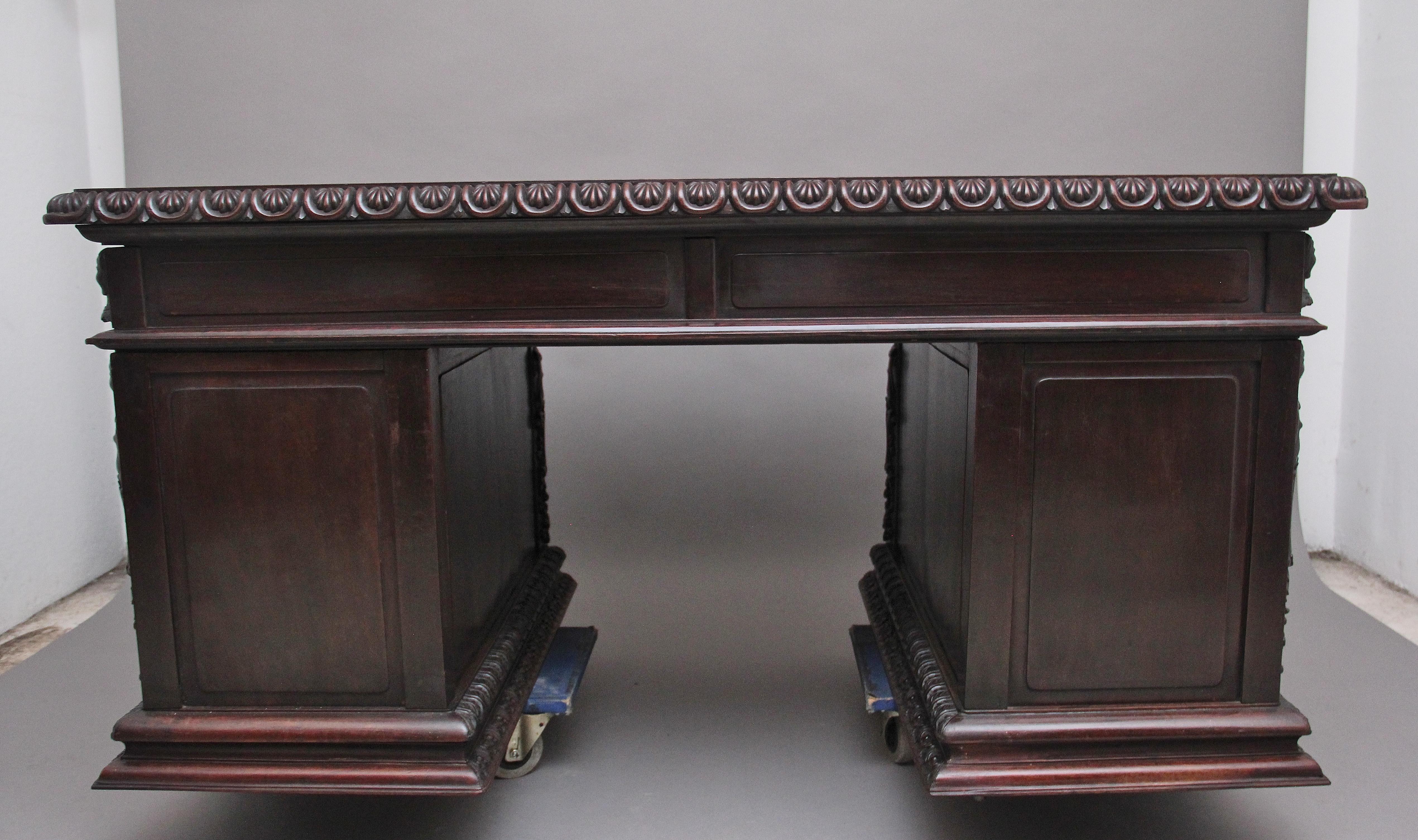 19th Century Chinese Hongmu Pedestal Desk 2