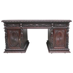 19th Century Chinese Hongmu Pedestal Desk