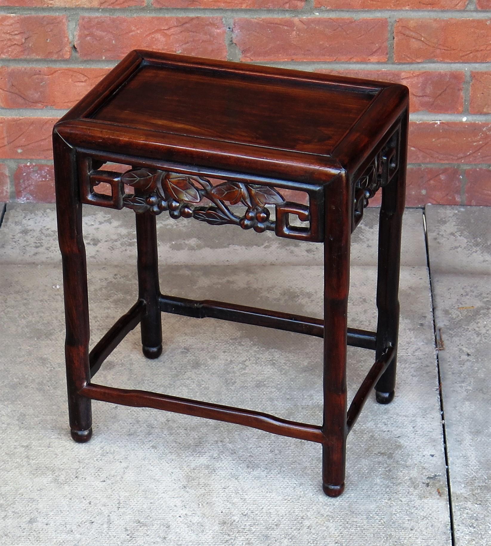 Hardwood 19th Century Chinese Hongmu Side Table finely carved, Qing circa 1870 For Sale