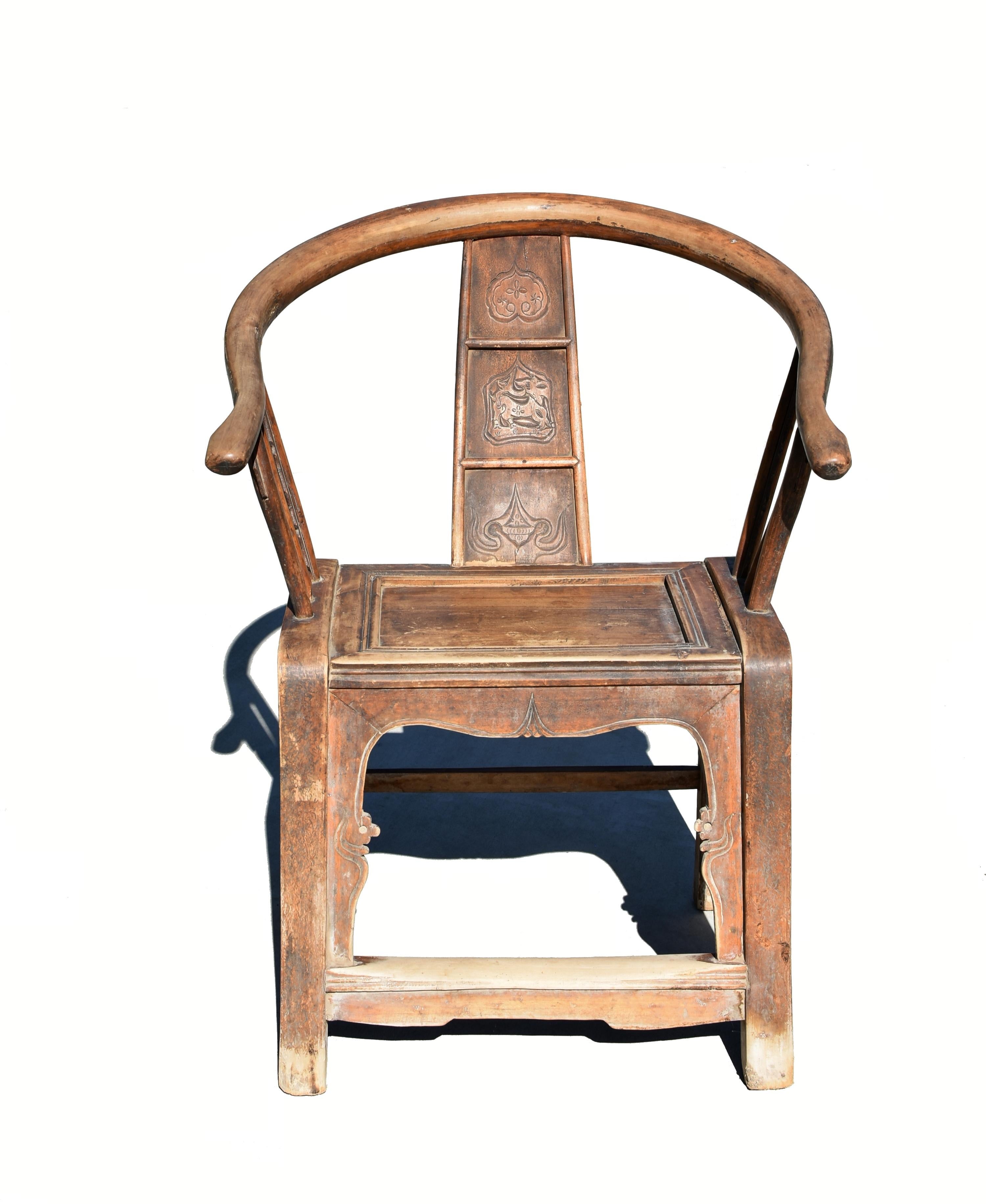 A pair of large, sold wood, all original, early 19th century Chinese Provincial Horseshoe Chairs. The solid, 2