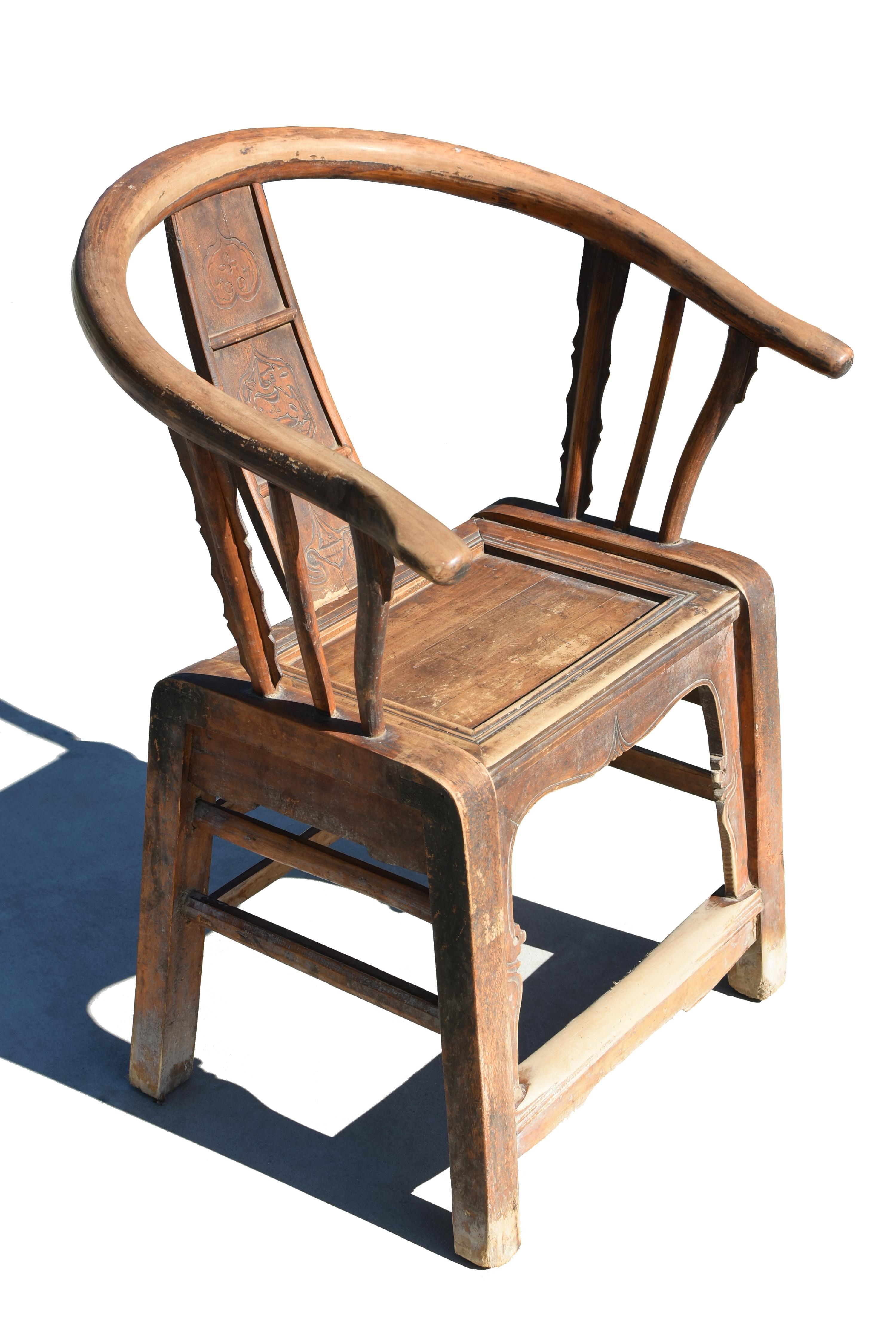 Joinery 19th Century Chinese Horseshoe Round Back Chairs All Original a Pair For Sale