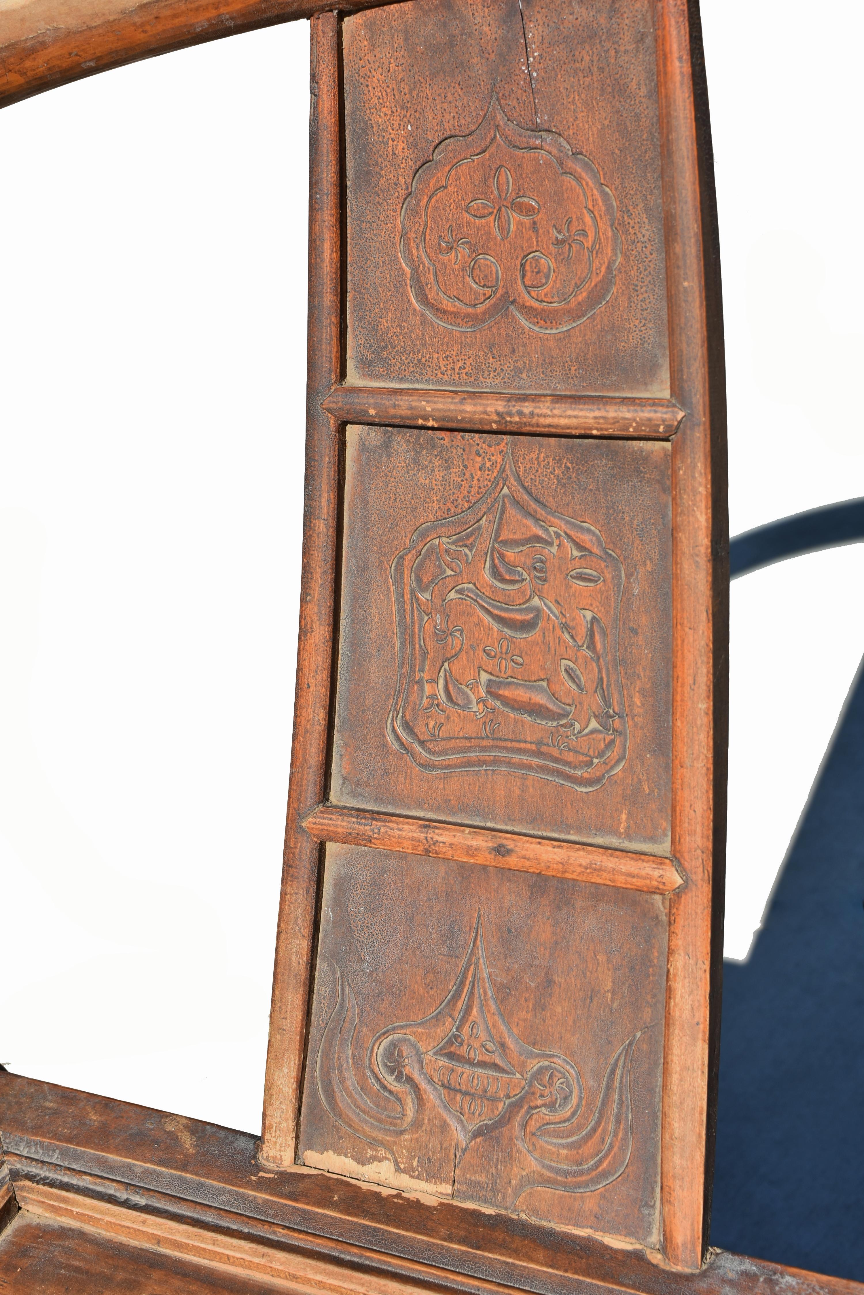 Wood 19th Century Chinese Horseshoe Round Back Chairs All Original a Pair For Sale