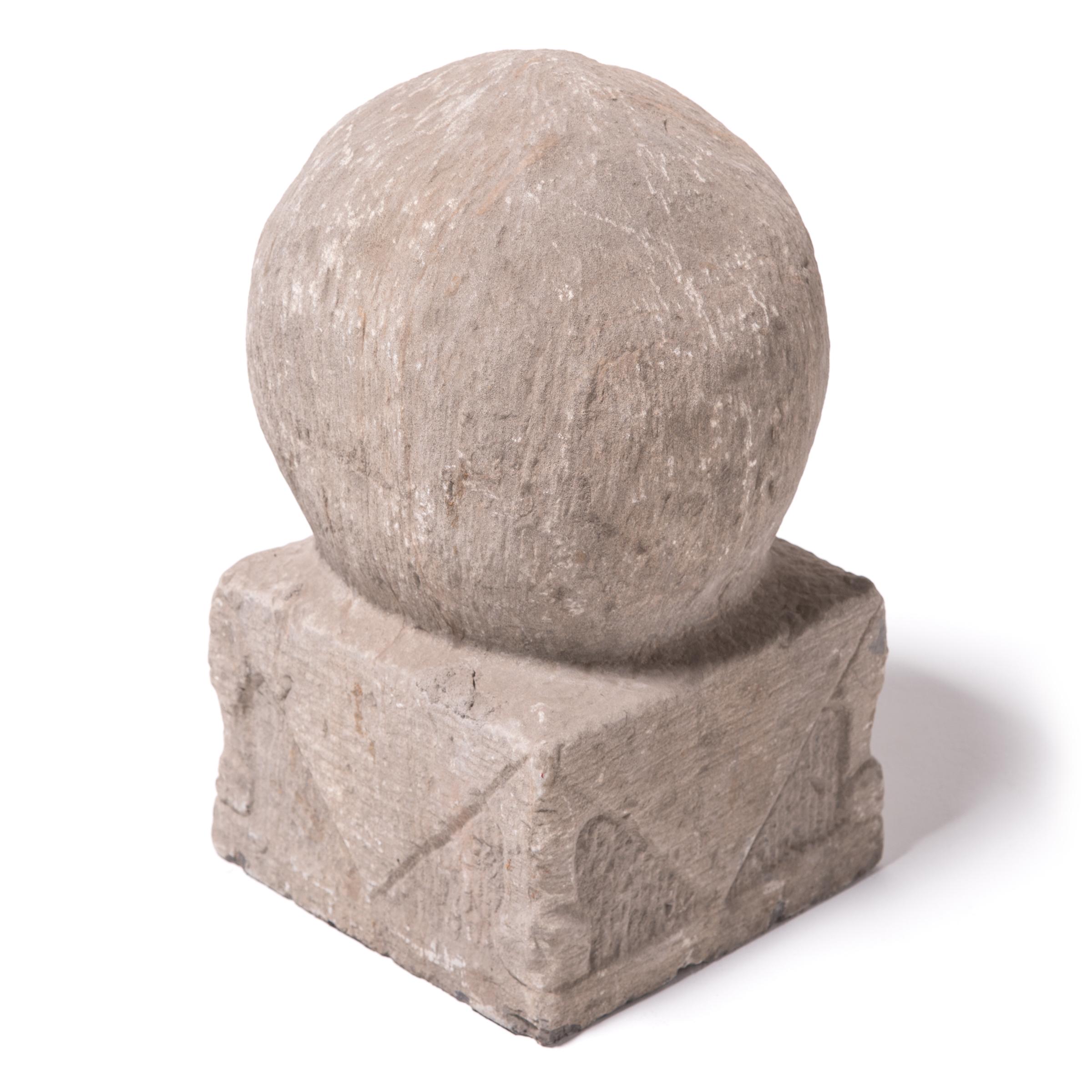 This carved limestone charm promises longevity in the form of the immortal peach. According to Chinese mythology, the Jade Emperor’s palace was surrounded by peach trees that provided ripe fruit every three thousand years. A single bite of this