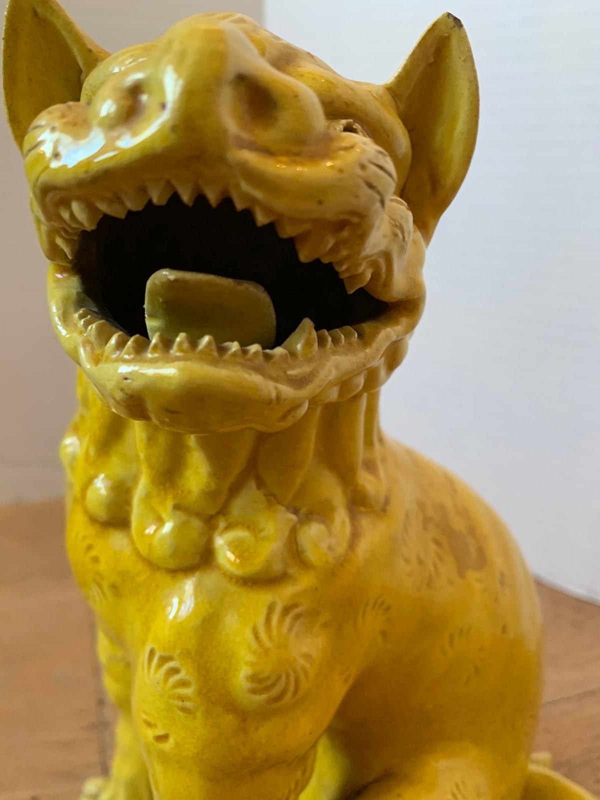19th Century Chinese Imperial Yellow Handmade Pottery Foo Dog, Unmarked For Sale 4