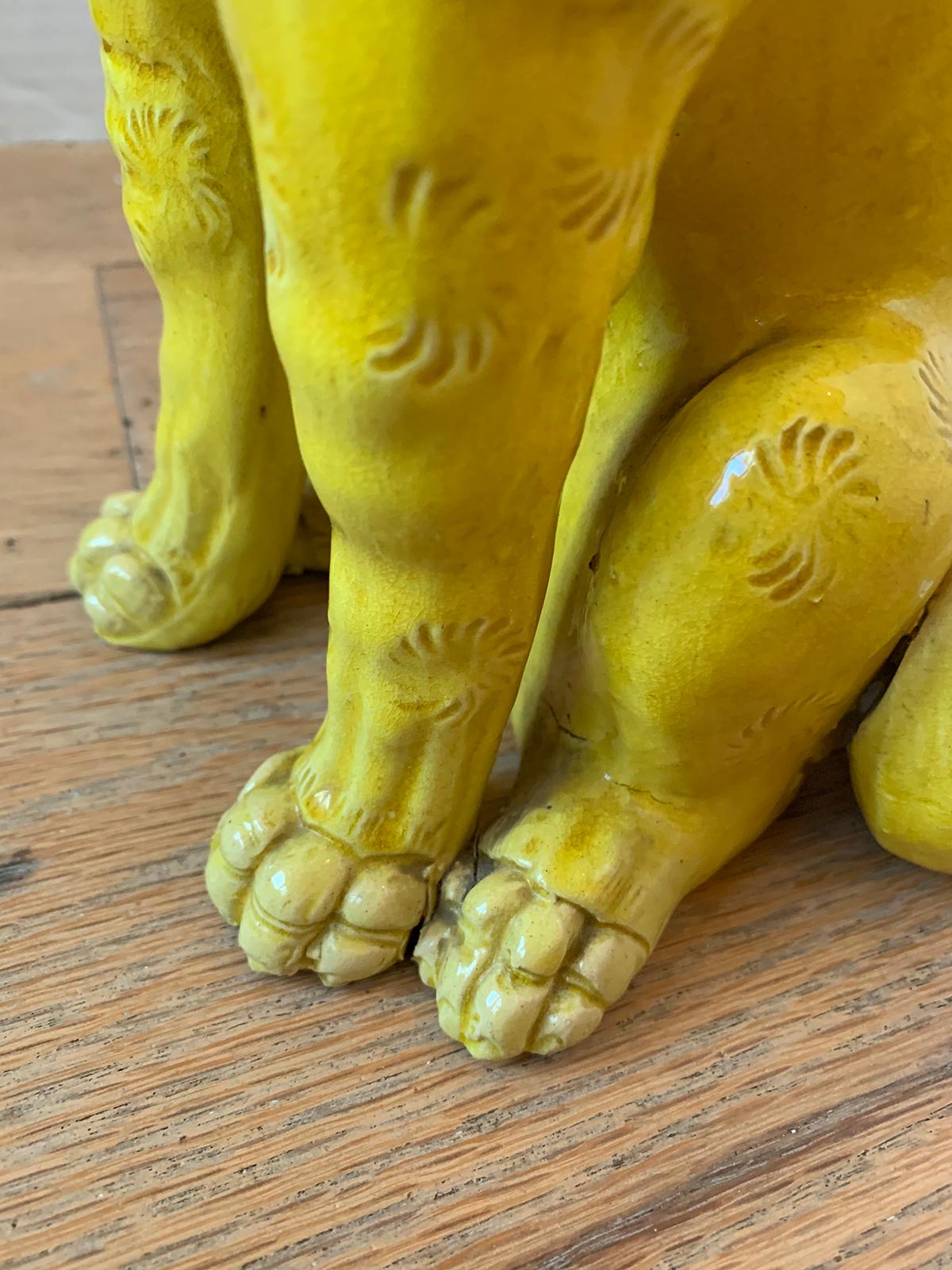 19th Century Chinese Imperial Yellow Handmade Pottery Foo Dog, Unmarked For Sale 5