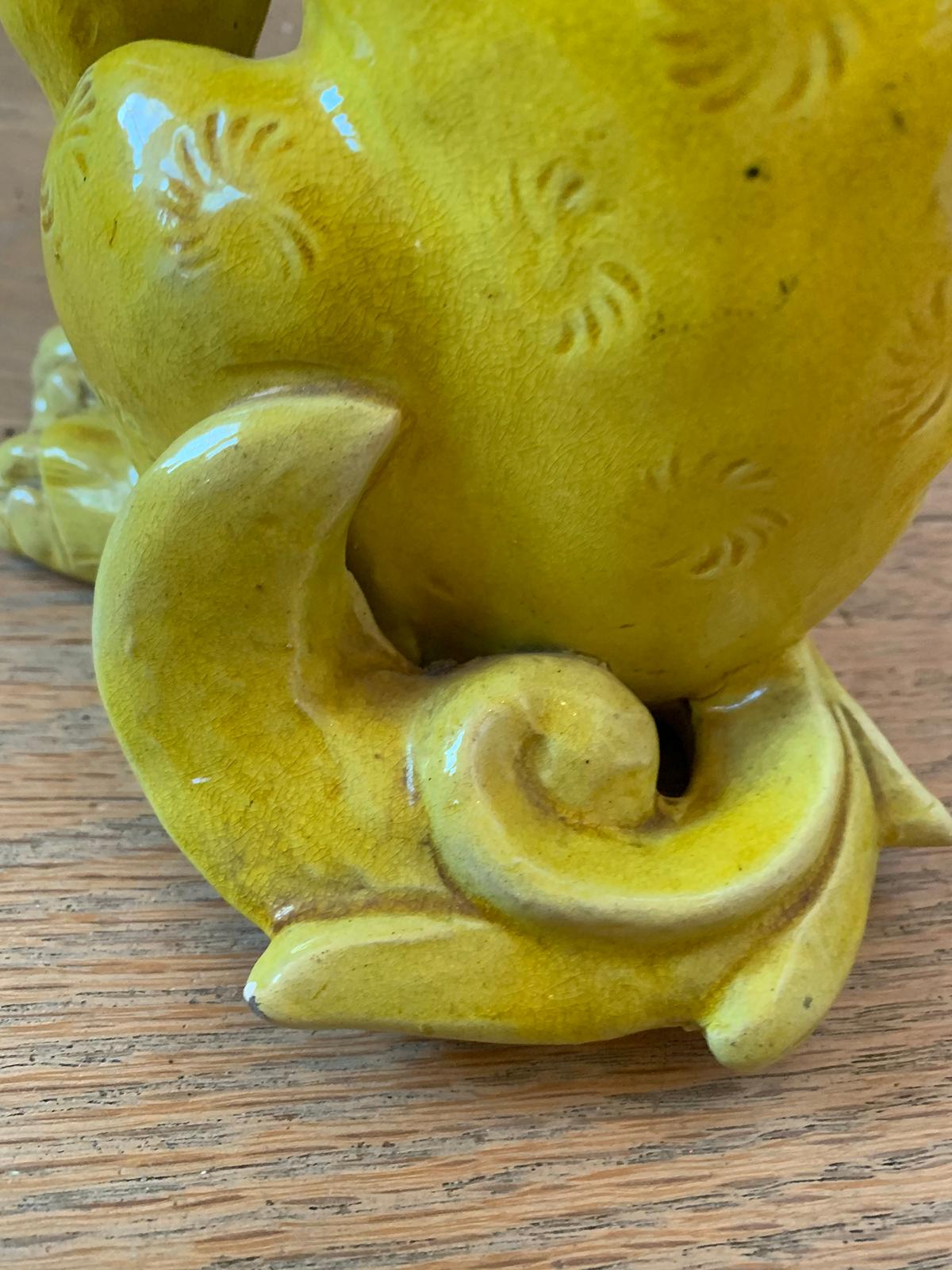 19th Century Chinese Imperial Yellow Handmade Pottery Foo Dog, Unmarked For Sale 6