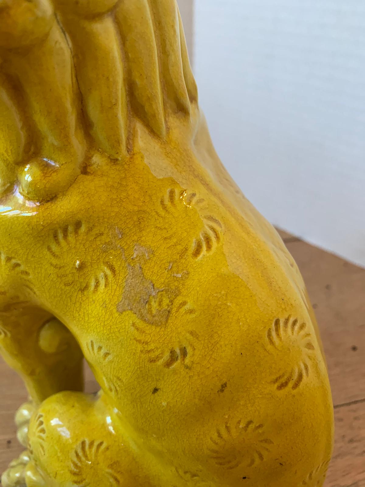 19th Century Chinese Imperial Yellow Handmade Pottery Foo Dog, Unmarked For Sale 7