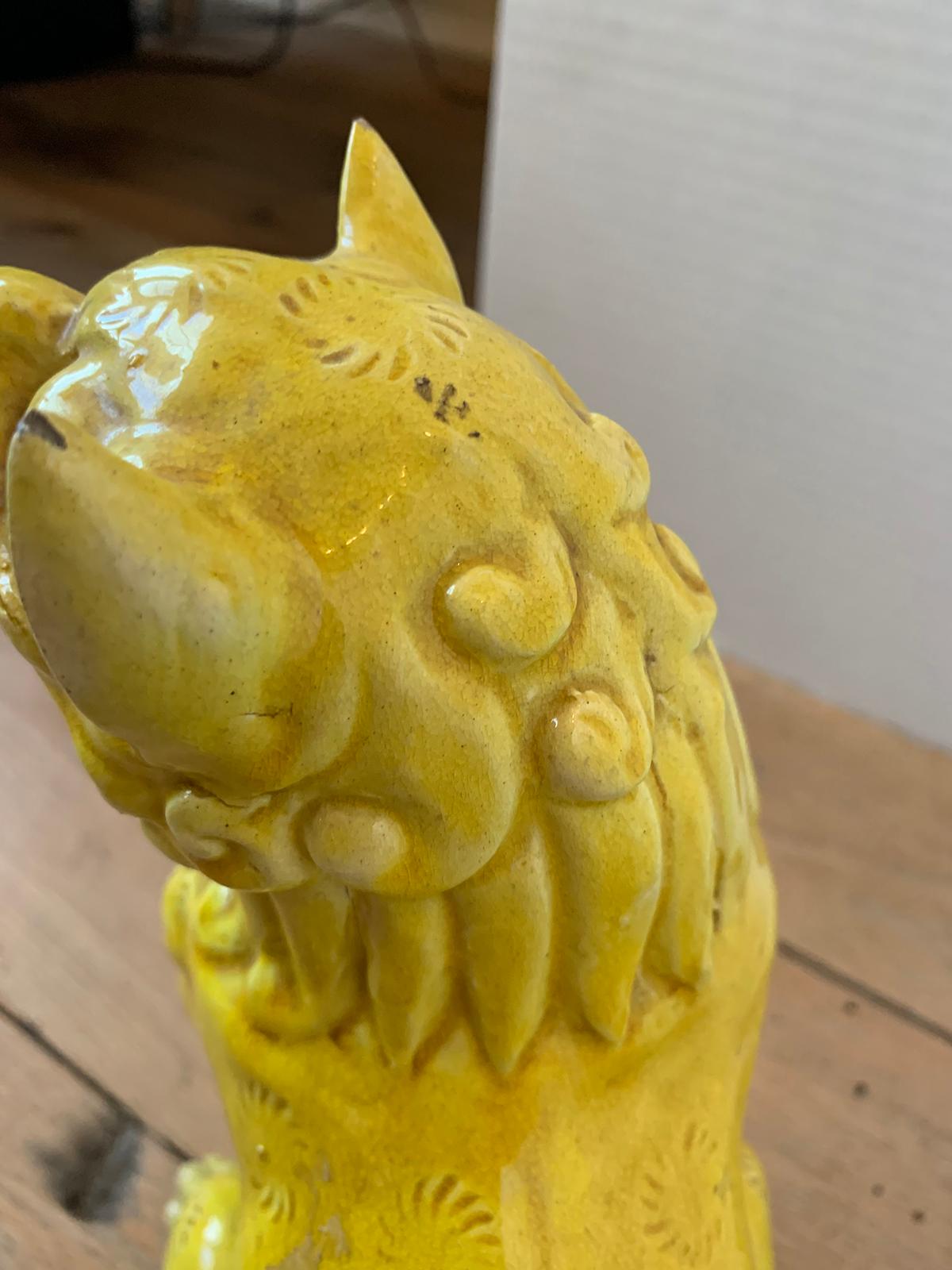 19th Century Chinese Imperial Yellow Handmade Pottery Foo Dog, Unmarked For Sale 8