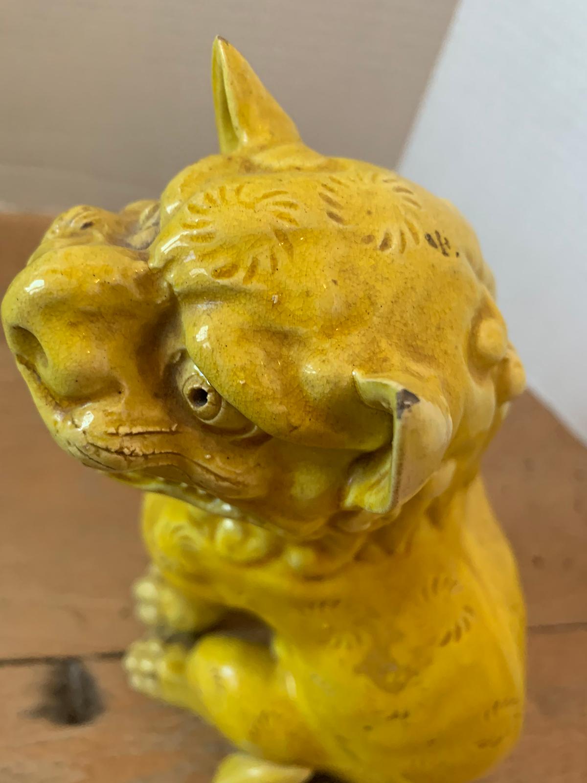 19th Century Chinese Imperial Yellow Handmade Pottery Foo Dog, Unmarked For Sale 9