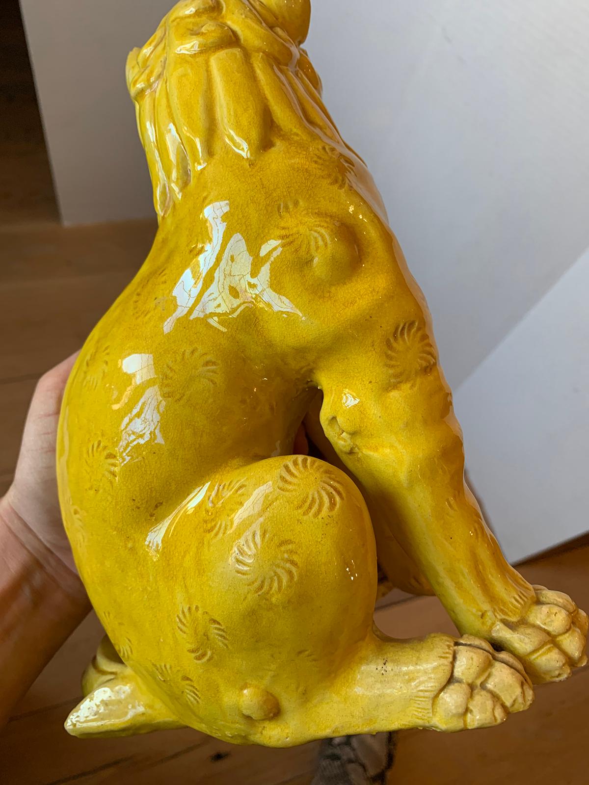 19th Century Chinese Imperial Yellow Handmade Pottery Foo Dog, Unmarked For Sale 10