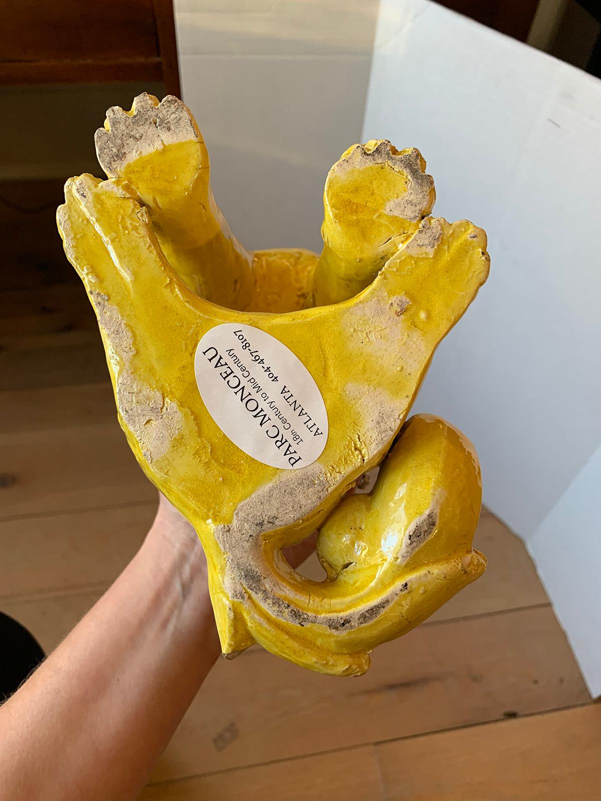 19th Century Chinese Imperial Yellow Handmade Pottery Foo Dog, Unmarked For Sale 11