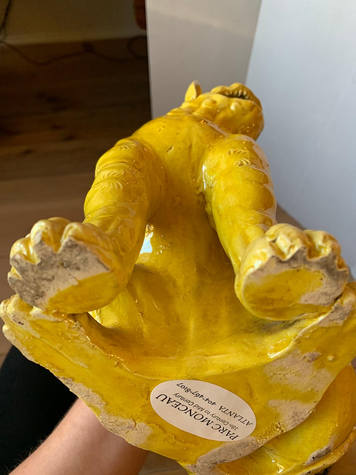 19th Century Chinese Imperial Yellow Handmade Pottery Foo Dog, Unmarked For Sale 12