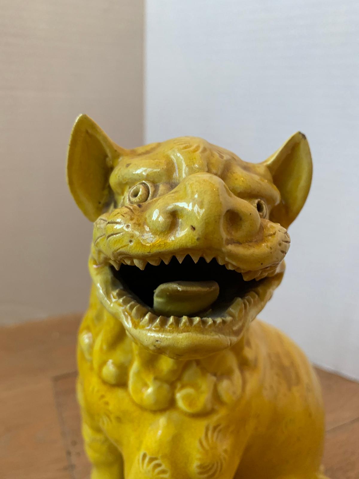 19th Century Chinese Imperial Yellow Handmade Pottery Foo Dog, Unmarked For Sale 2