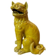 19th Century Chinese Imperial Yellow Handmade Pottery Foo Dog, Unmarked