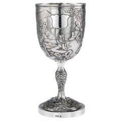 19th Century Chinese Impressive Solid Silver Goblet, Wing Chun, circa 1890
