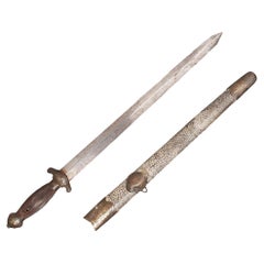Antique 19th Century Chinese Jian Sword with a Double-Edged Metal Blade and Scabbard