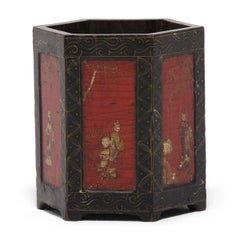 19th Century Chinese Lacquer and Gilt Brush Pot