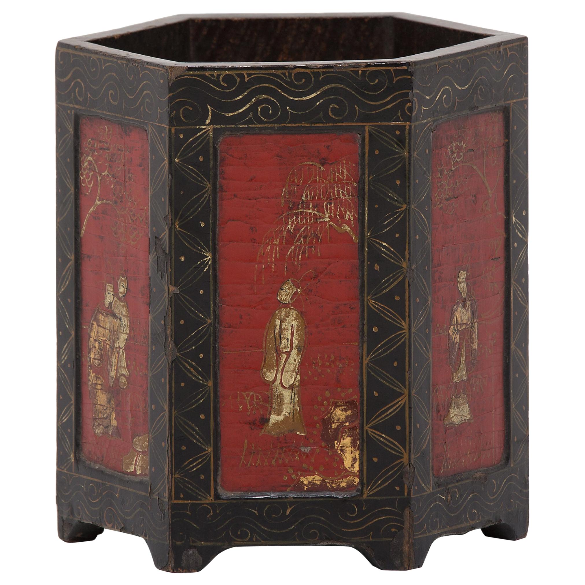 19th Century Chinese Lacquer and Gilt Brush Pot