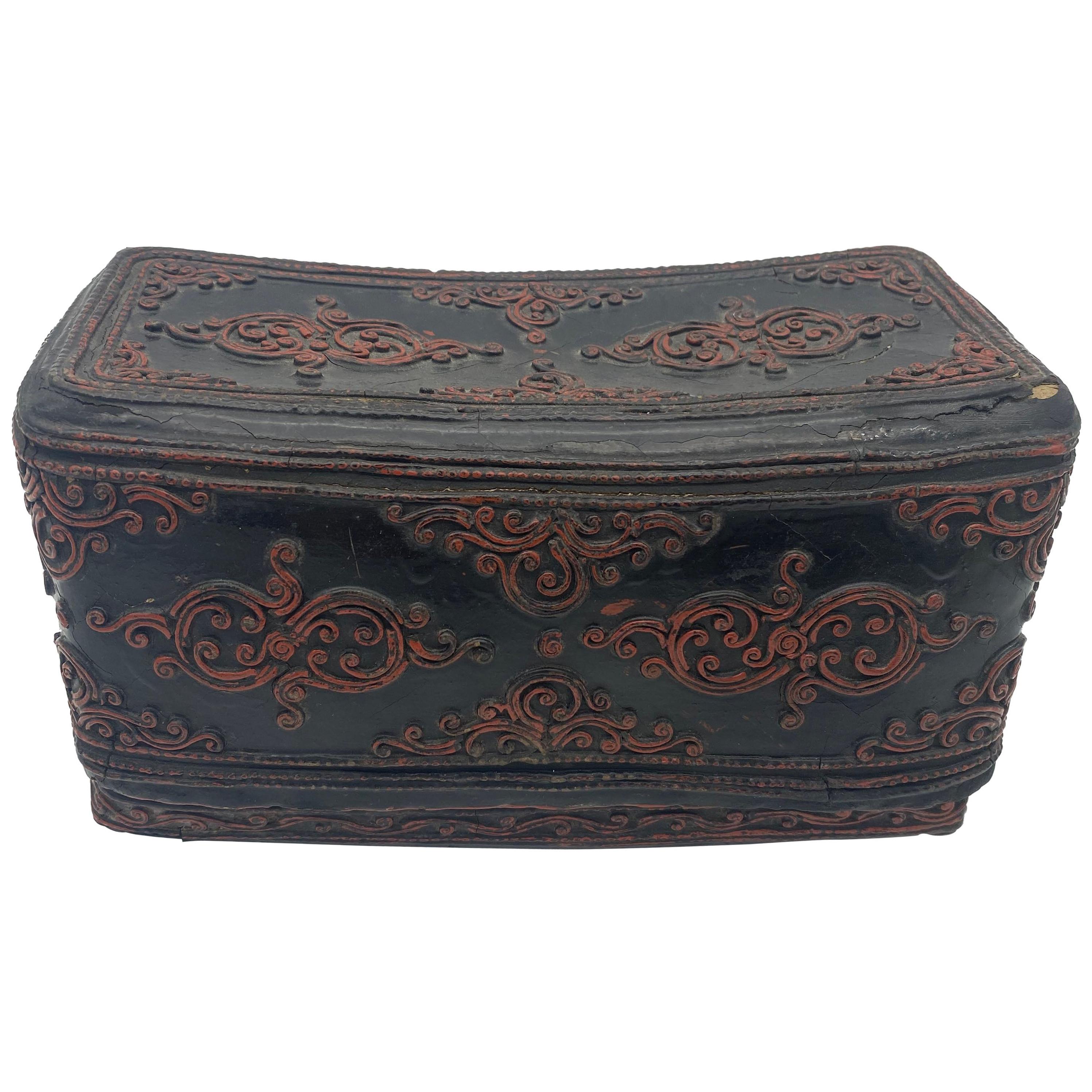 18th Century Burmese Rakhine State Lacquer Bamboo Pillow Box For Sale