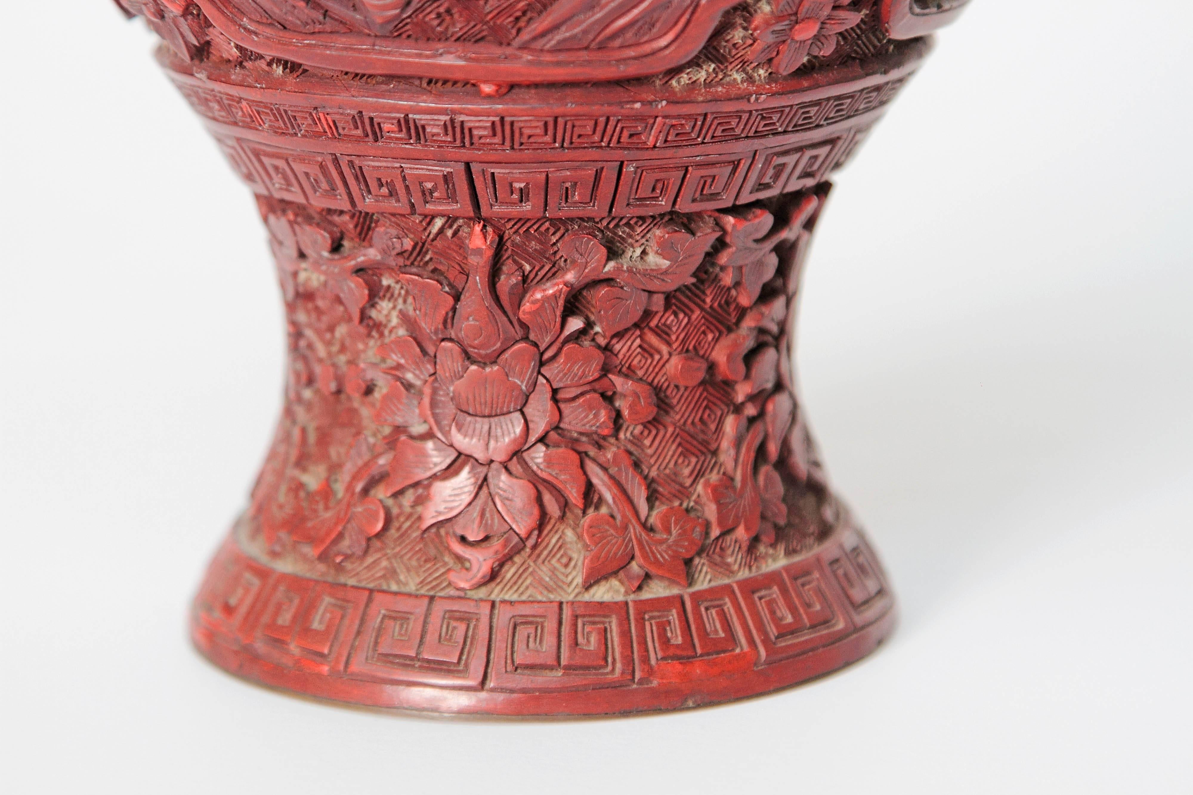 19th Century Chinese Lacquer Cinnabar Vase 2