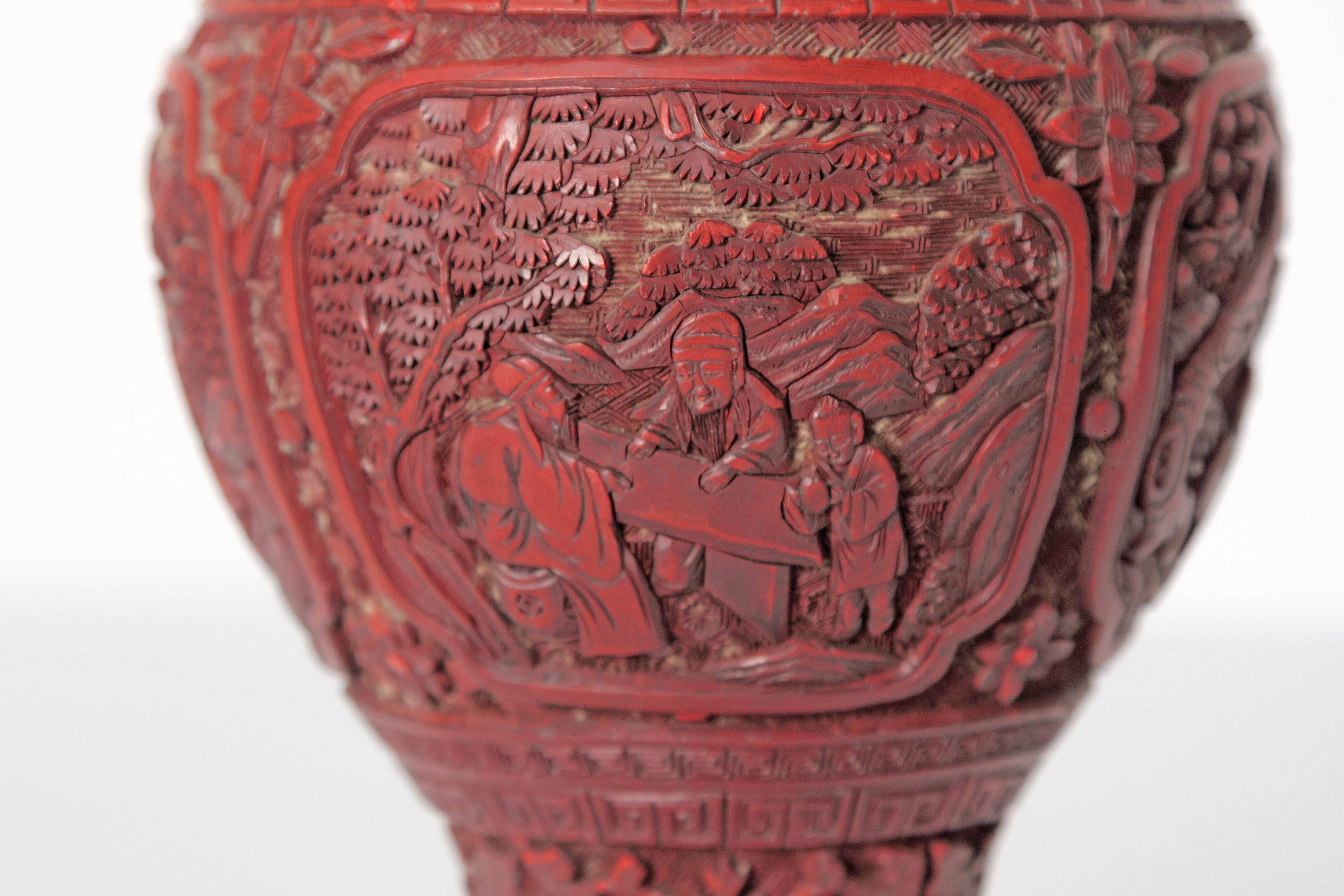 Qing 19th Century Chinese Lacquer Cinnabar Vase