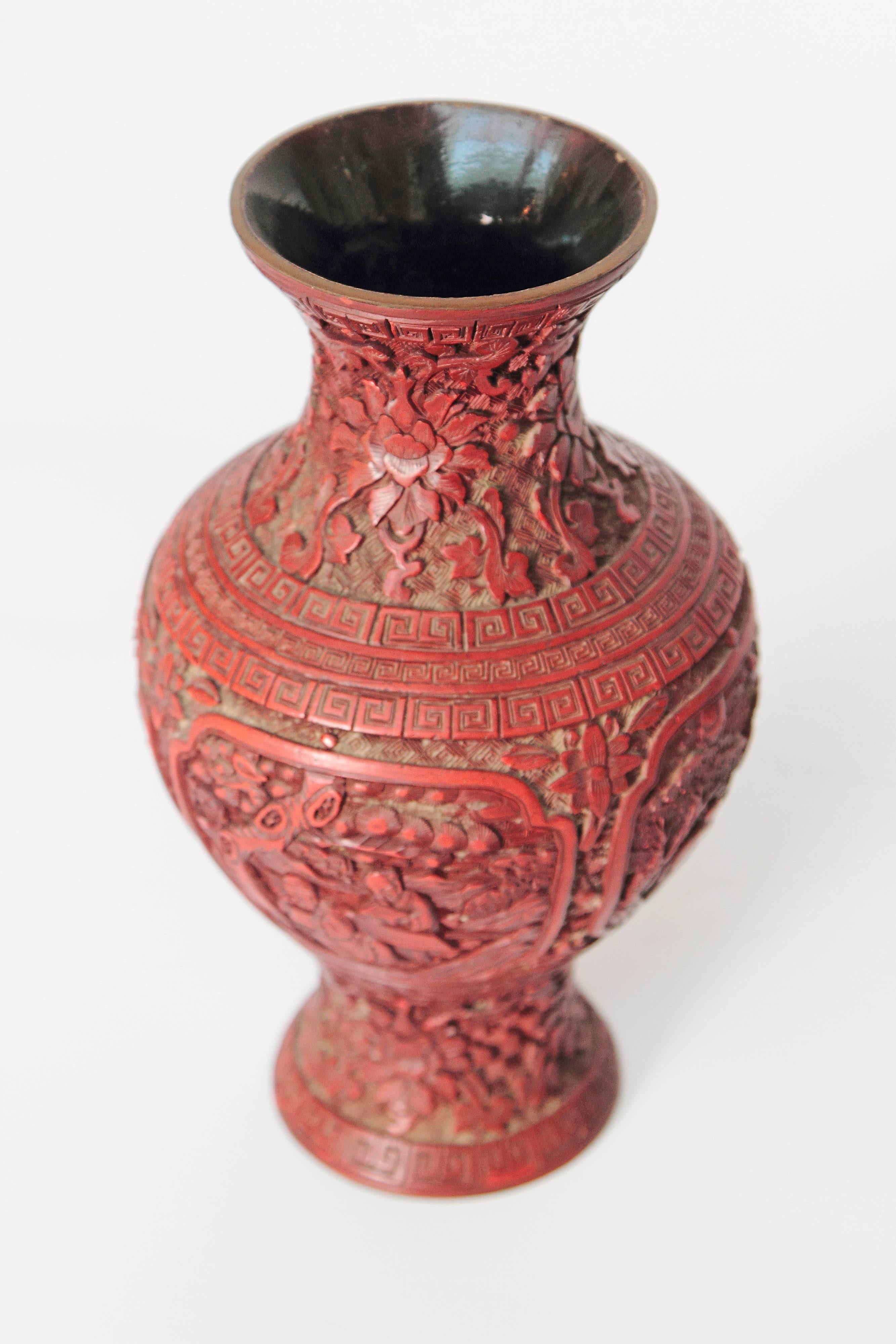 Stone 19th Century Chinese Lacquer Cinnabar Vase