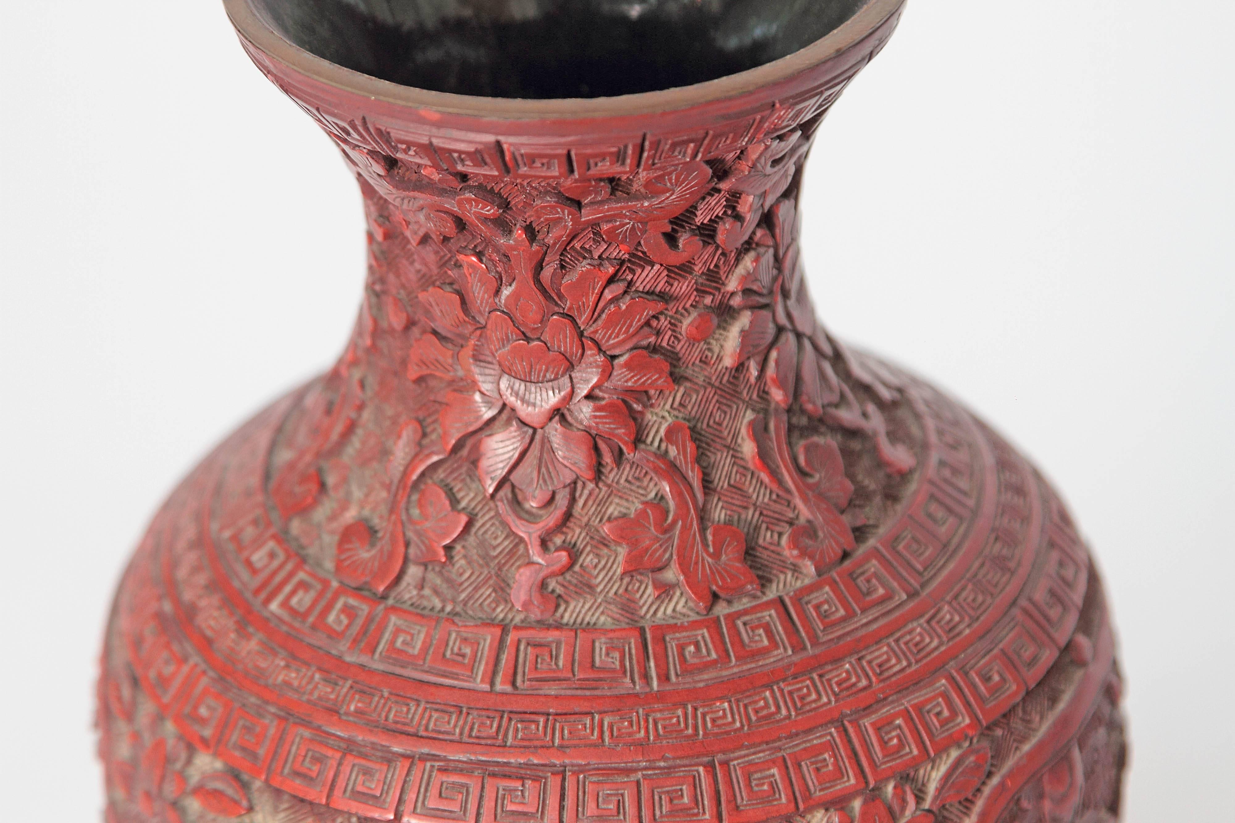 19th Century Chinese Lacquer Cinnabar Vase 1