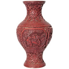 Antique 19th Century Chinese Lacquer Cinnabar Vase