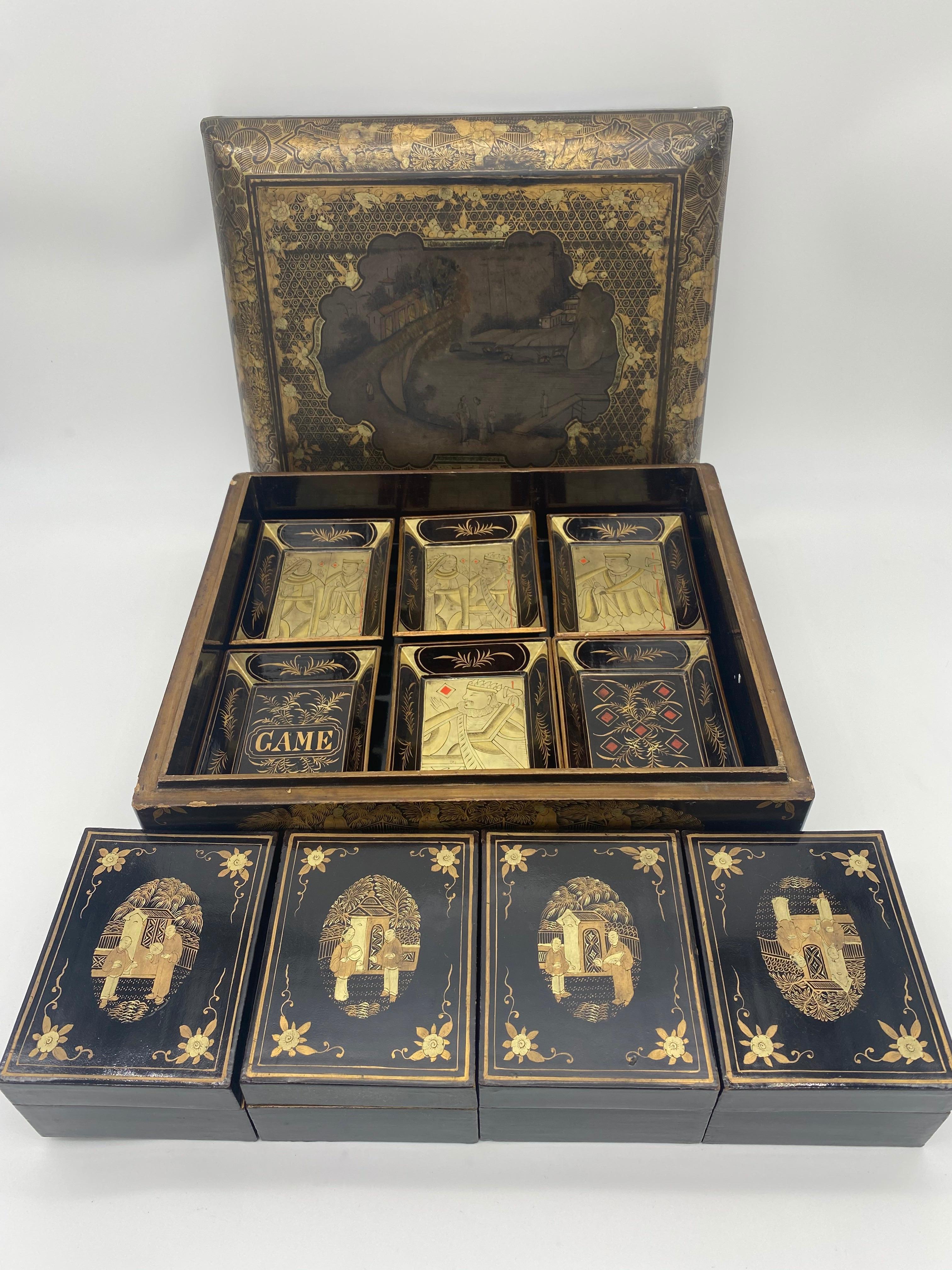 Chinesische Lack-Spielkästchen aus dem 19. Jahrhundert im Angebot 5