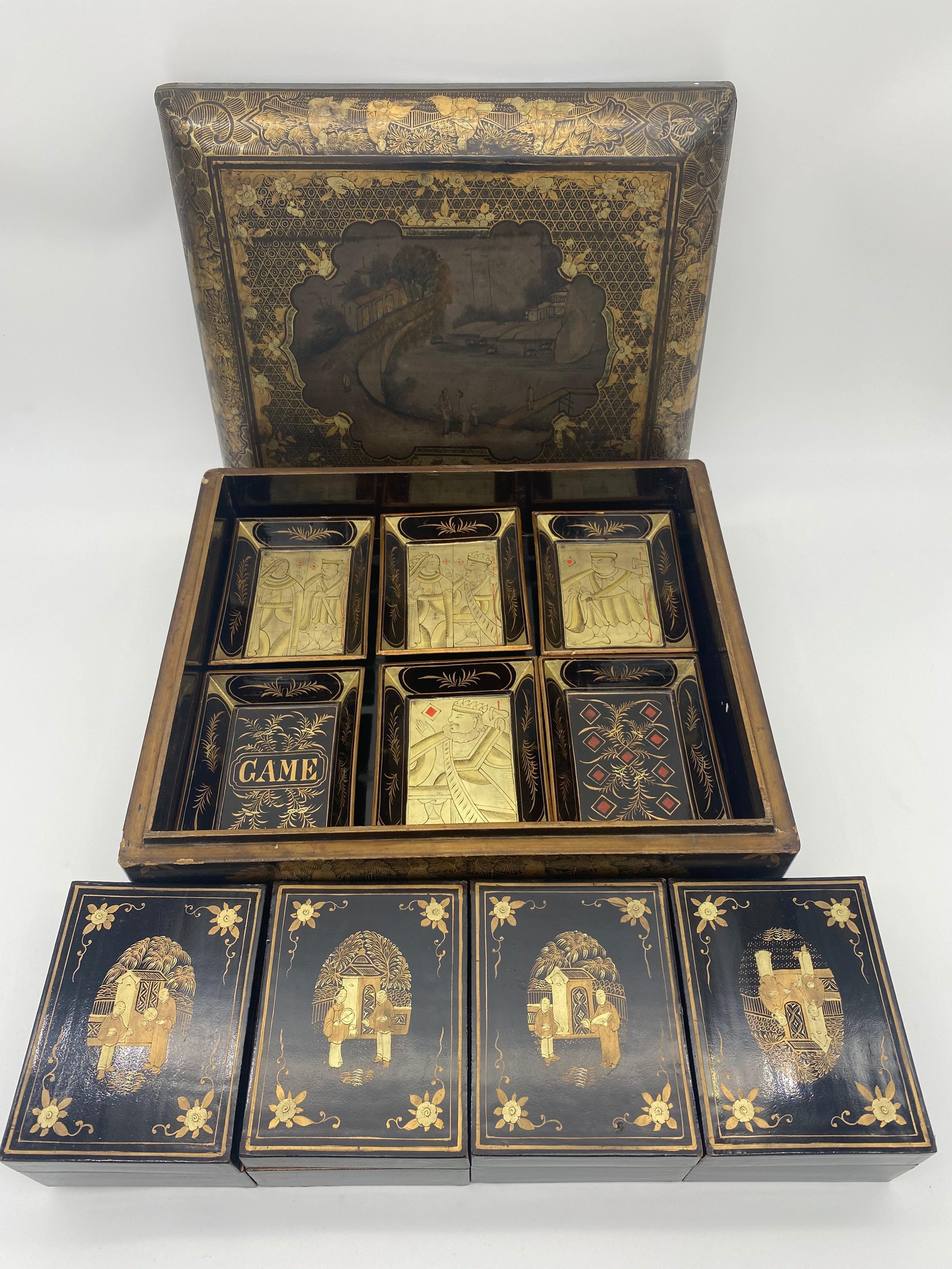 Chinesische Lack-Spielkästchen aus dem 19. Jahrhundert im Angebot 4