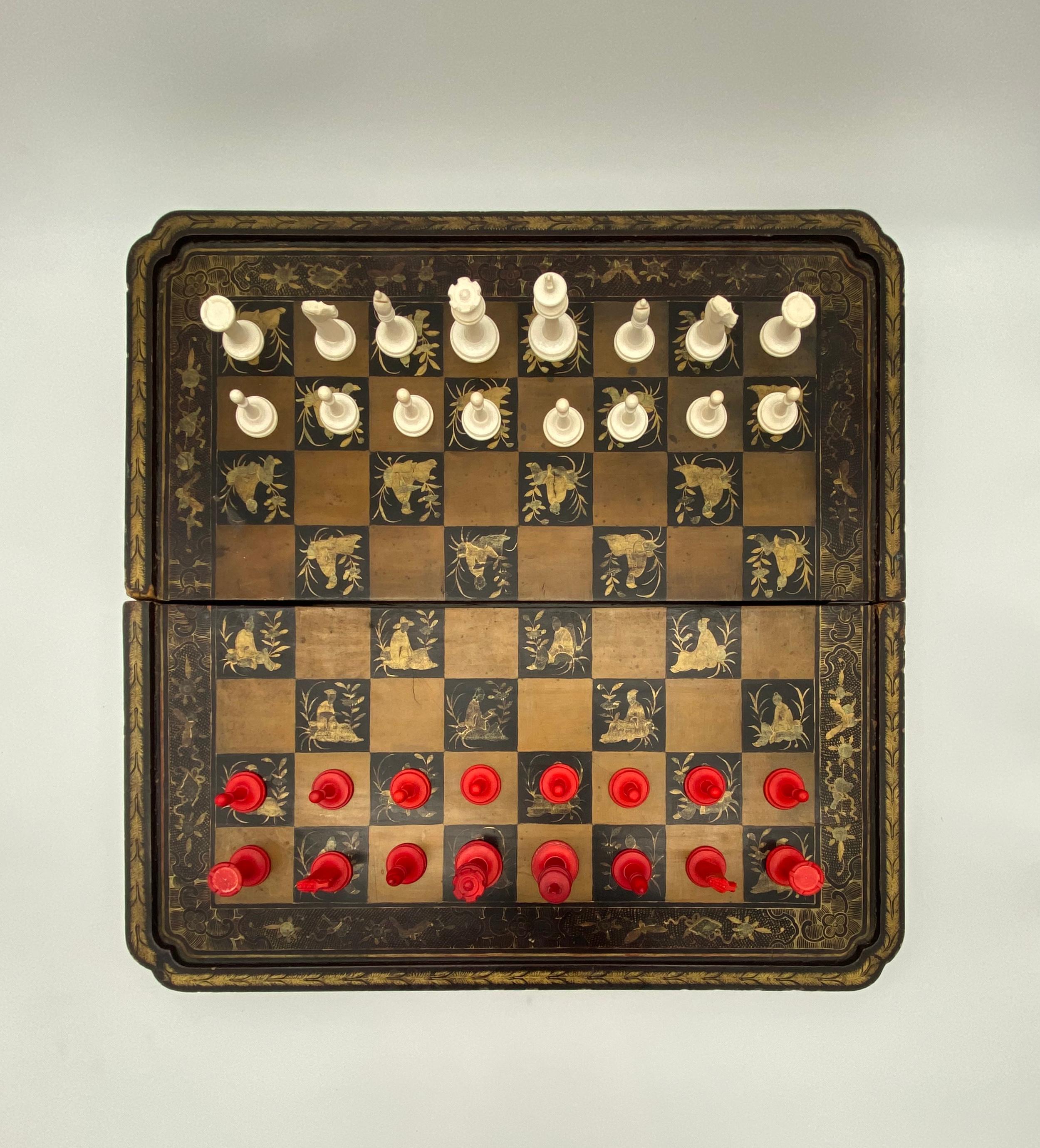 Chinesisches Lack-Spielbrett aus dem 19. Jahrhundert