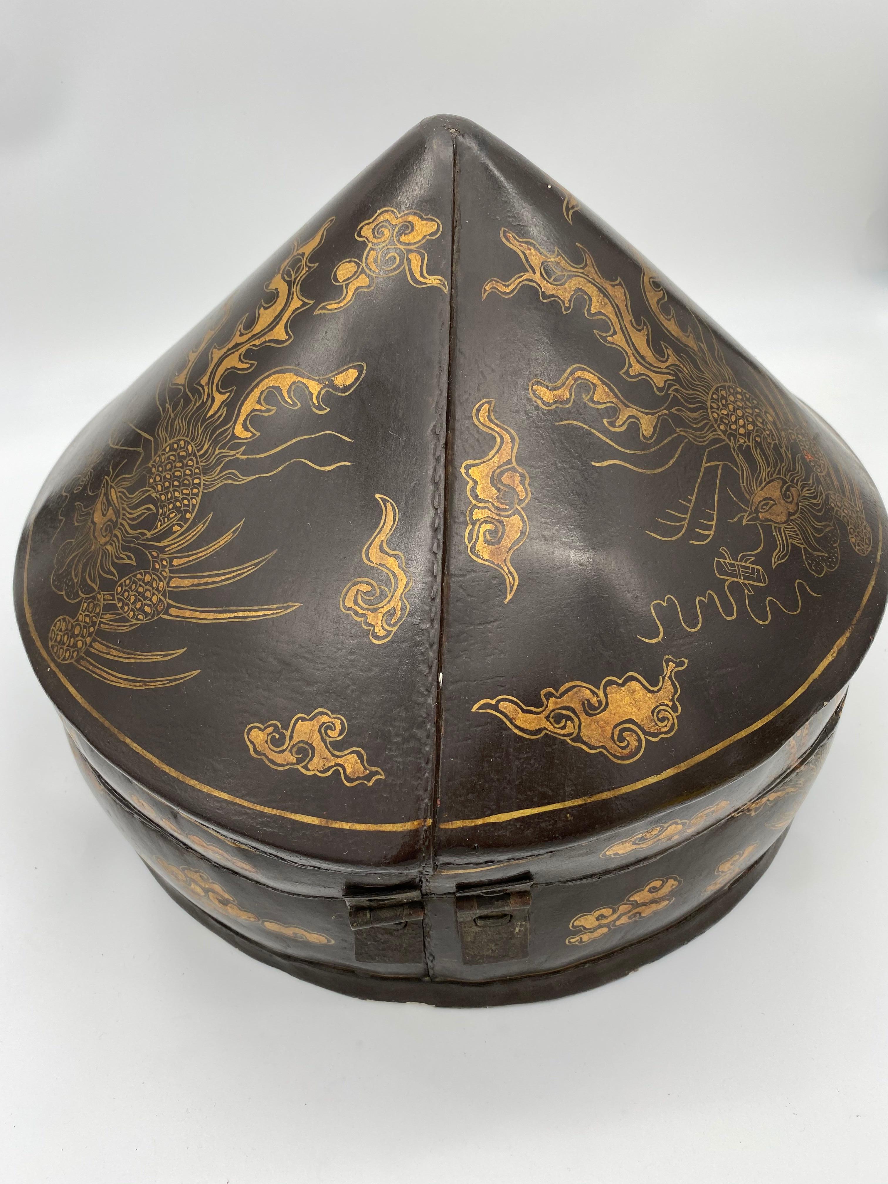 19th Century Chinese Lacquer Leather Hat Box 4